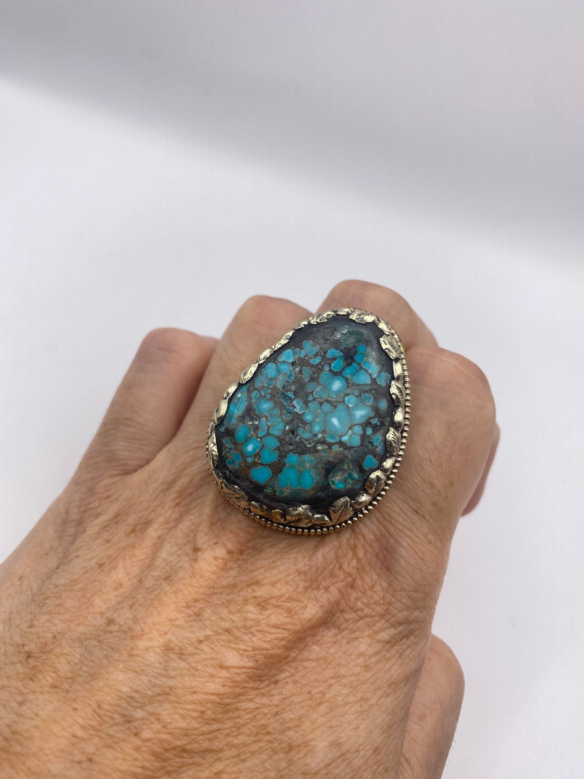 Vintage Blue Genuine Tibetan Turquoise Ring Adjustable