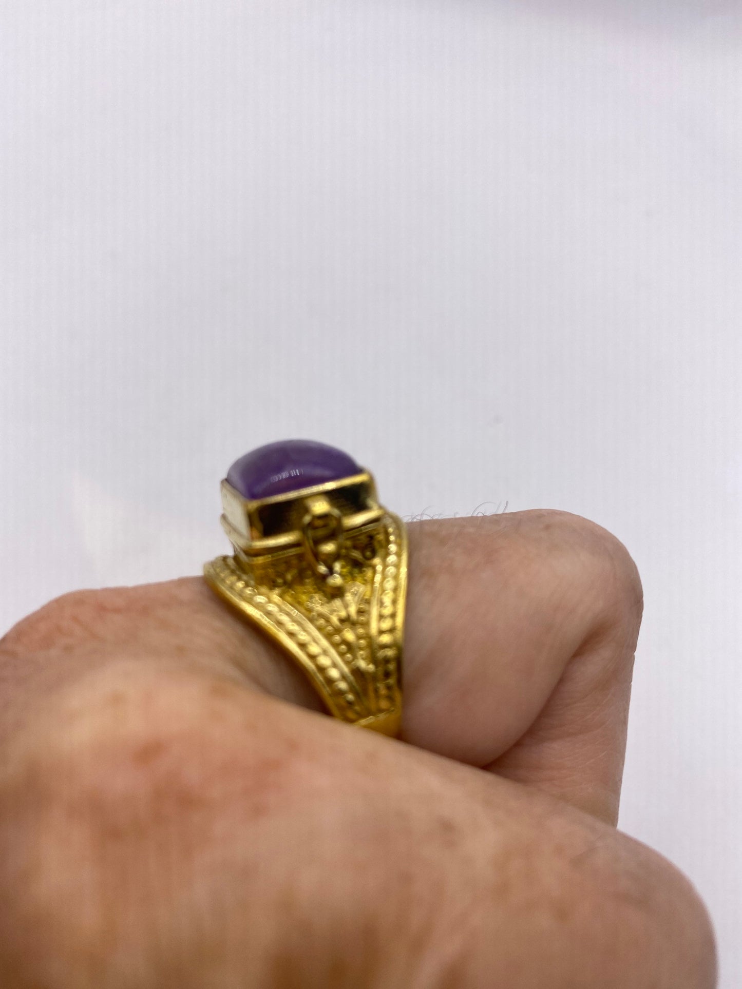 Vintage Purple Amethyst Brass Poison Pillbox Ring