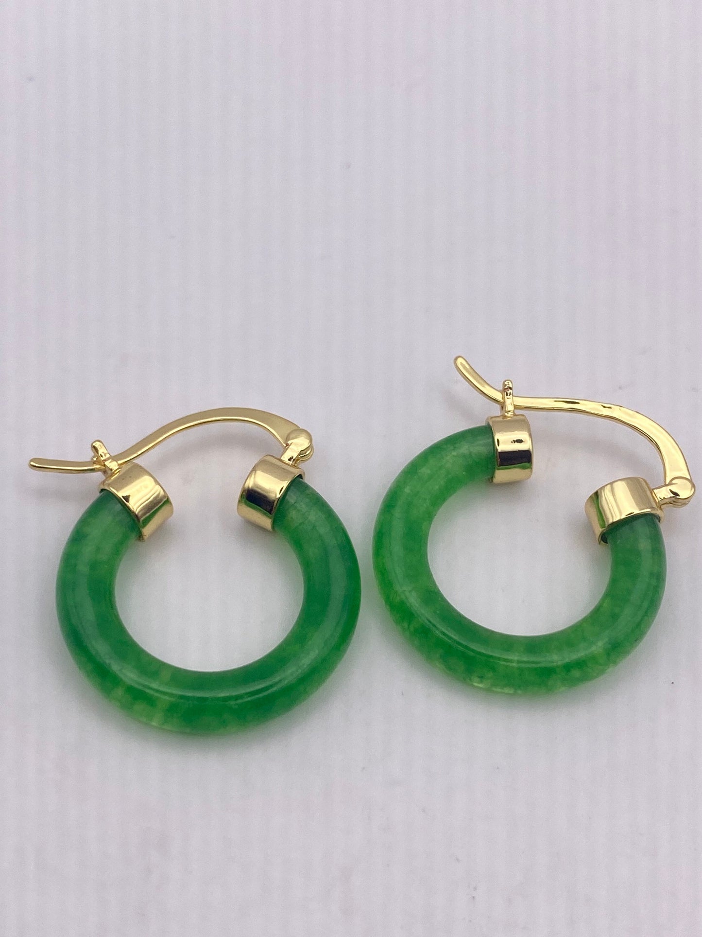 Vintage Fun Green Jade Hoop Earrings in Bronze