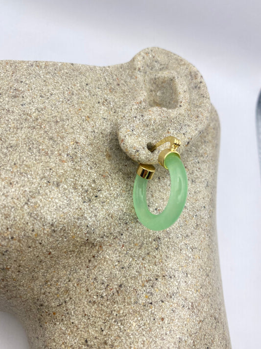 Vintage Fun Light Green Jade Hoop Earrings in Bronze