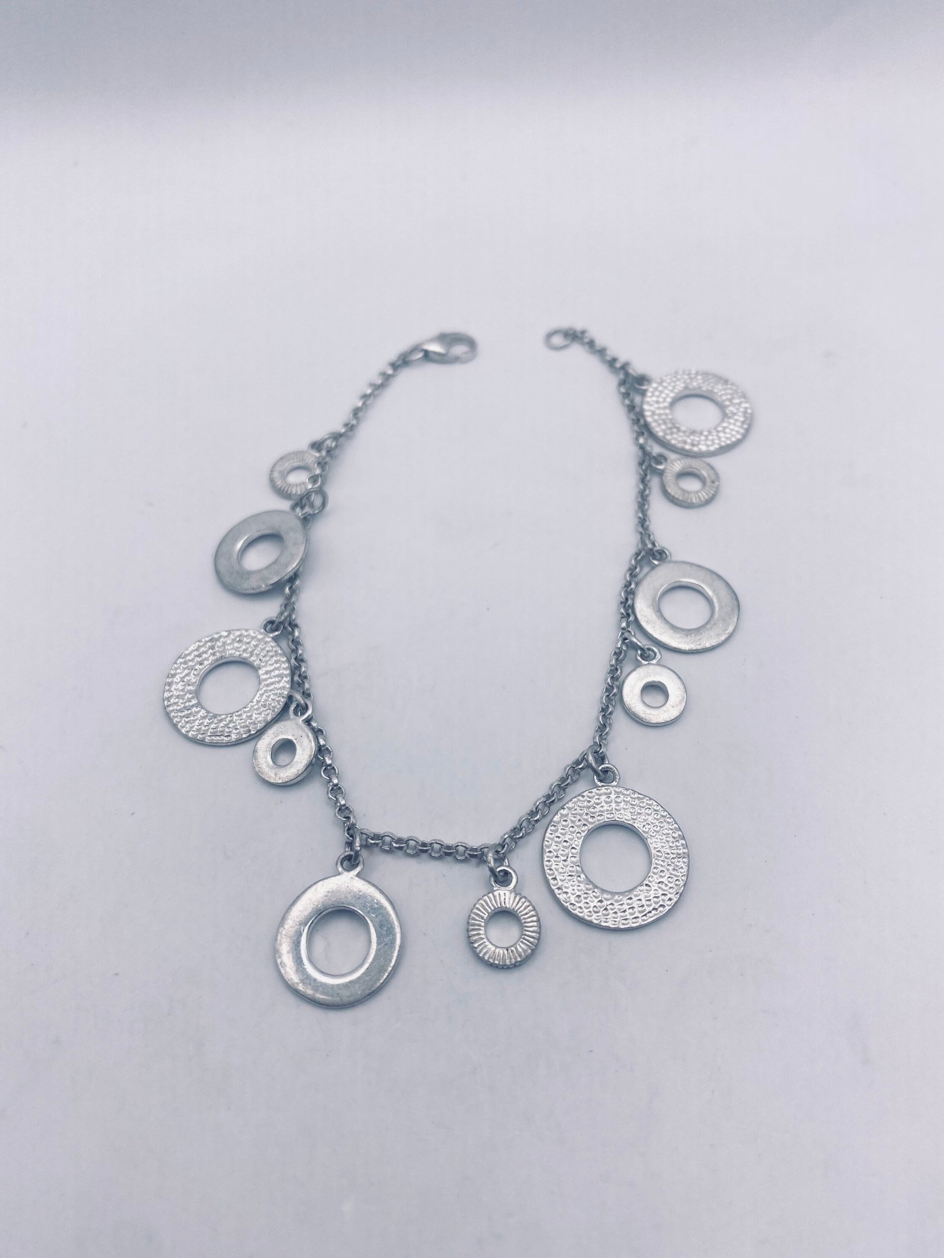 Vintage 925 Sterling Silver Chain Circle Link Charm Bracelet