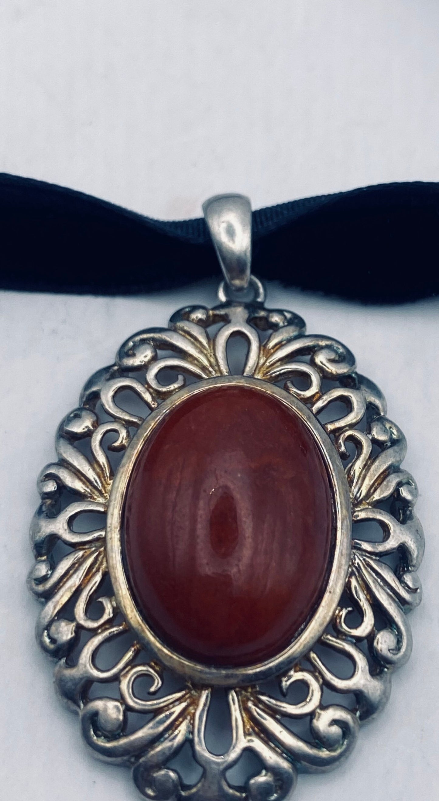 Vintage Red Jasper Choker 925 Sterling Silver Necklace
