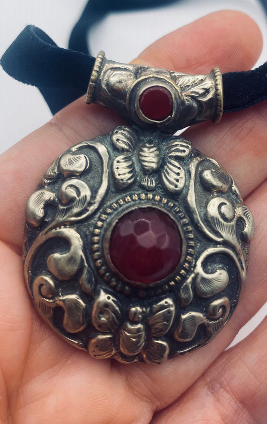 Vintage Tibetian Red Carnelian Choker Pendant