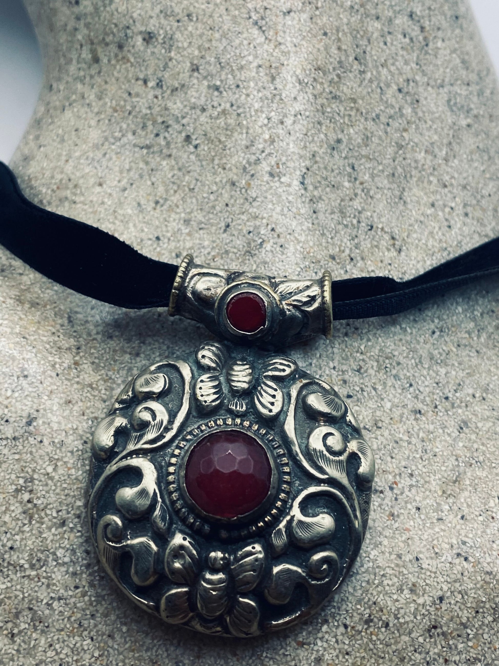 Vintage Tibetian Red Carnelian Choker Pendant