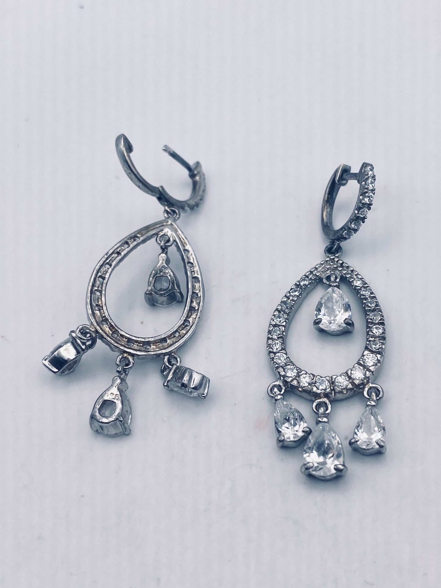Vintage Sterling Silver diamond look Gemstone Chandelier Earrings
