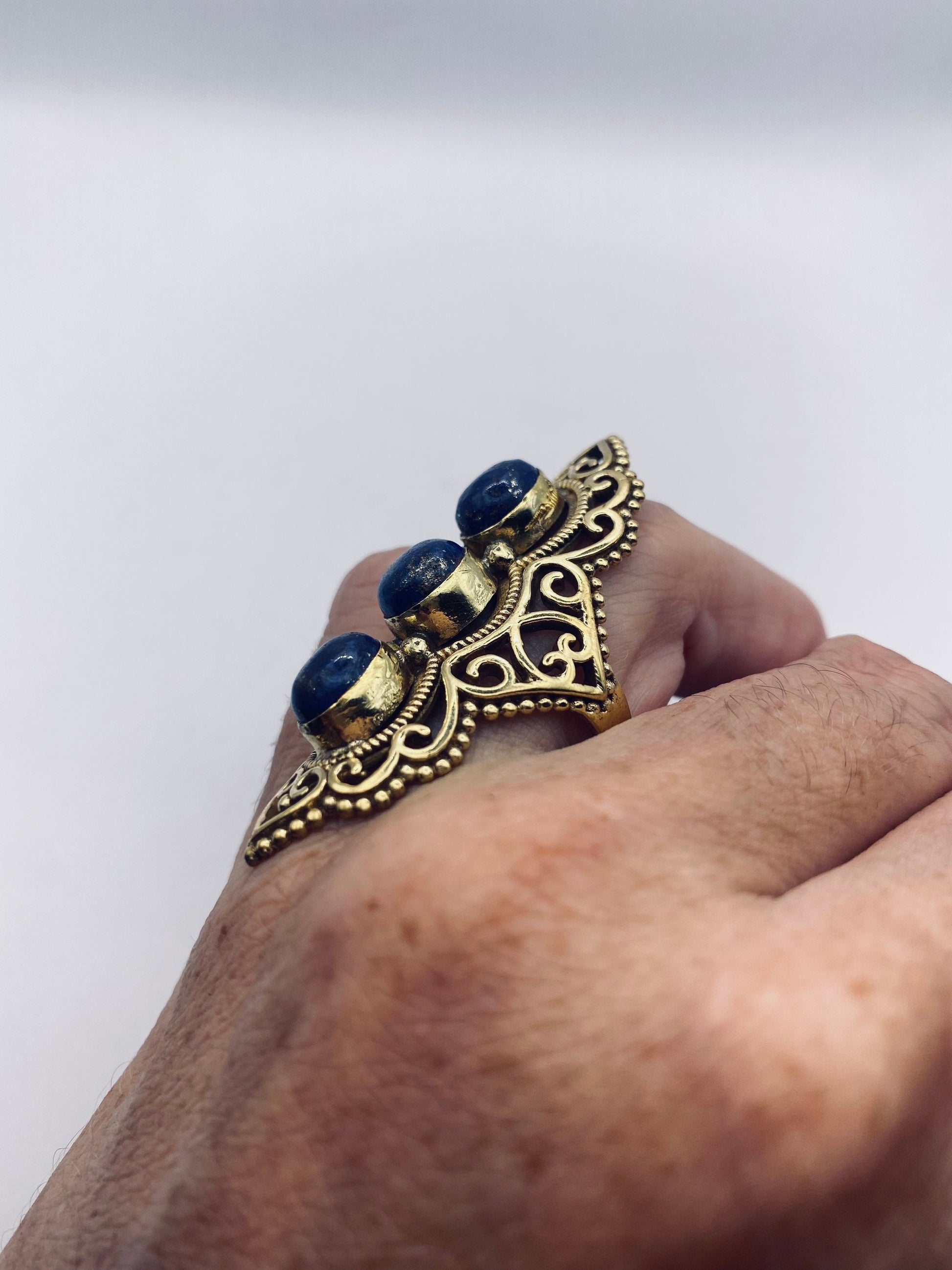 Vintage Lapis Lazuli Gold Bronze Cocktail Ring