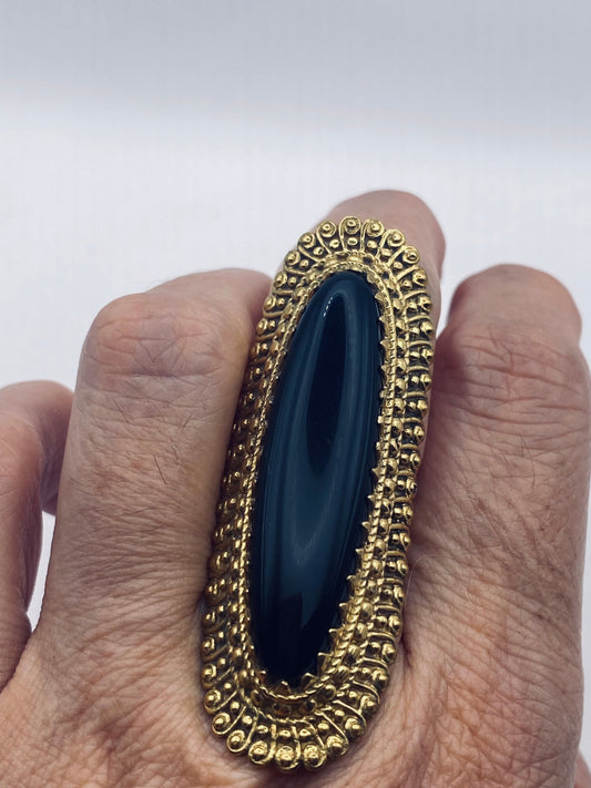 Vintage Black Onyx Gold Bronze Cocktail Ring