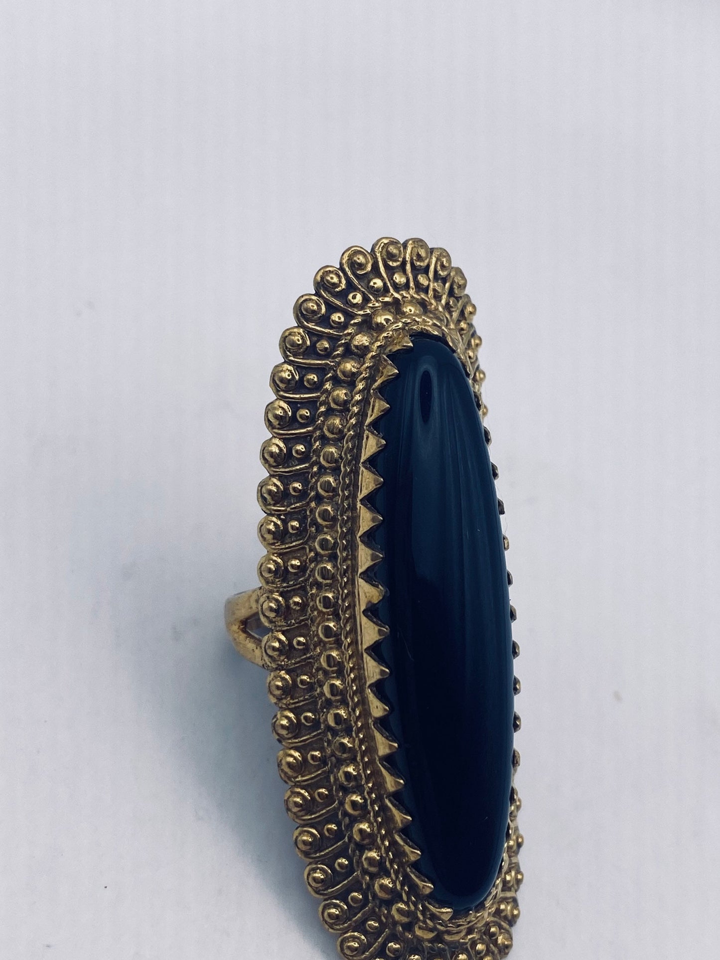 Vintage Black Onyx Gold Bronze Cocktail Ring