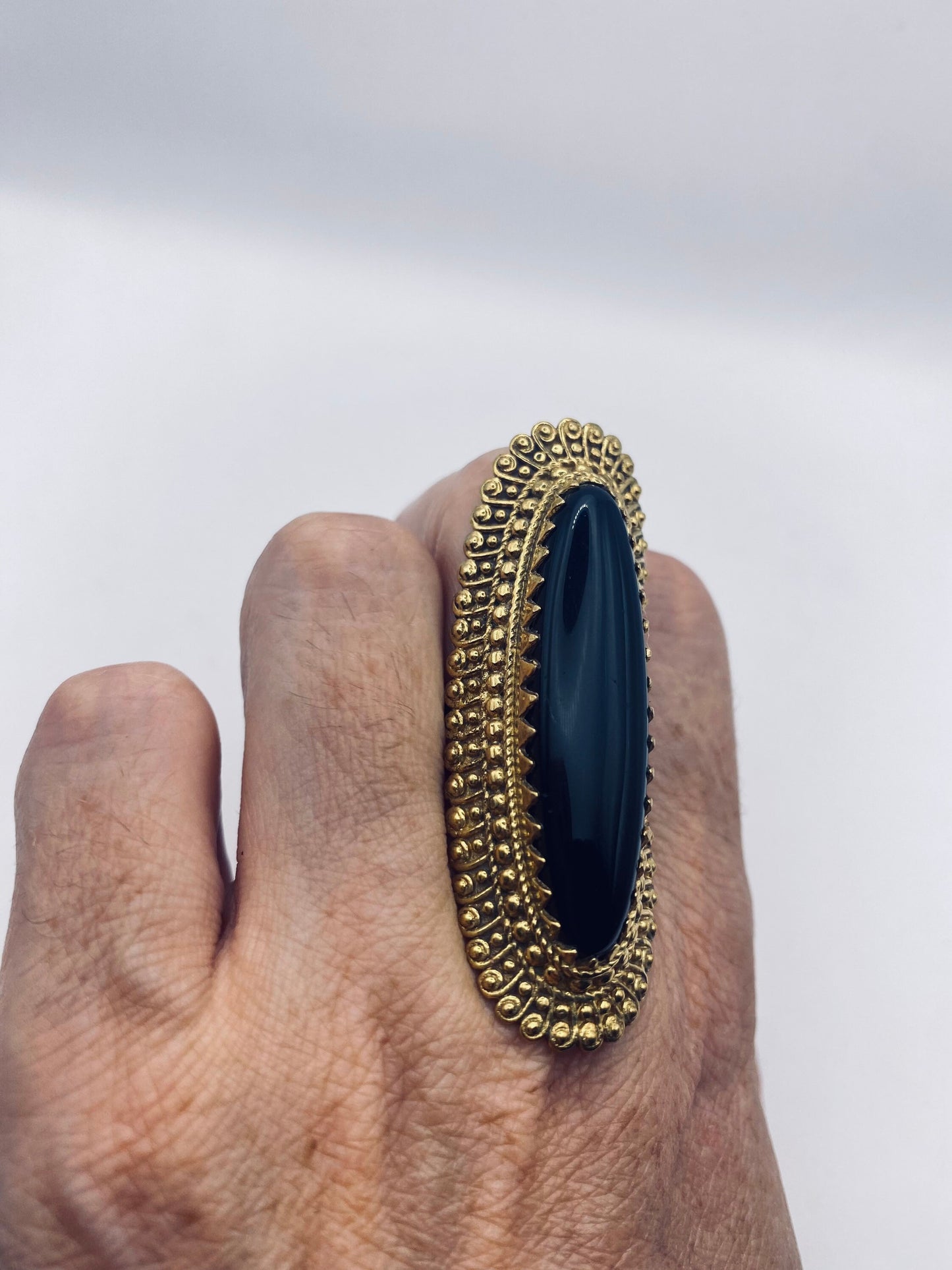 Vintage Black Onyx Gold Bronze Cocktail Ring