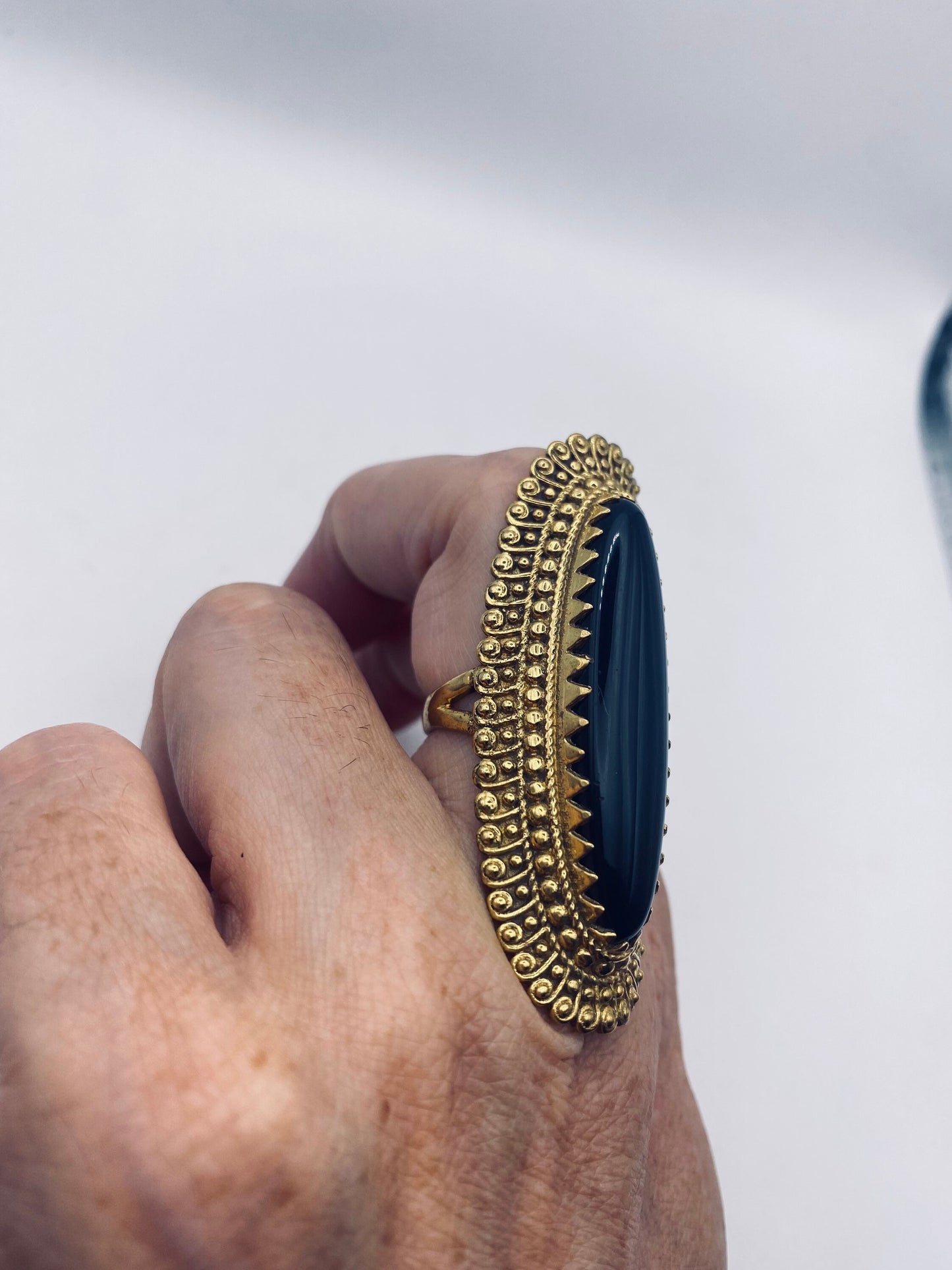 Vintage Black Onyx Gold Bronze Cocktail Ring