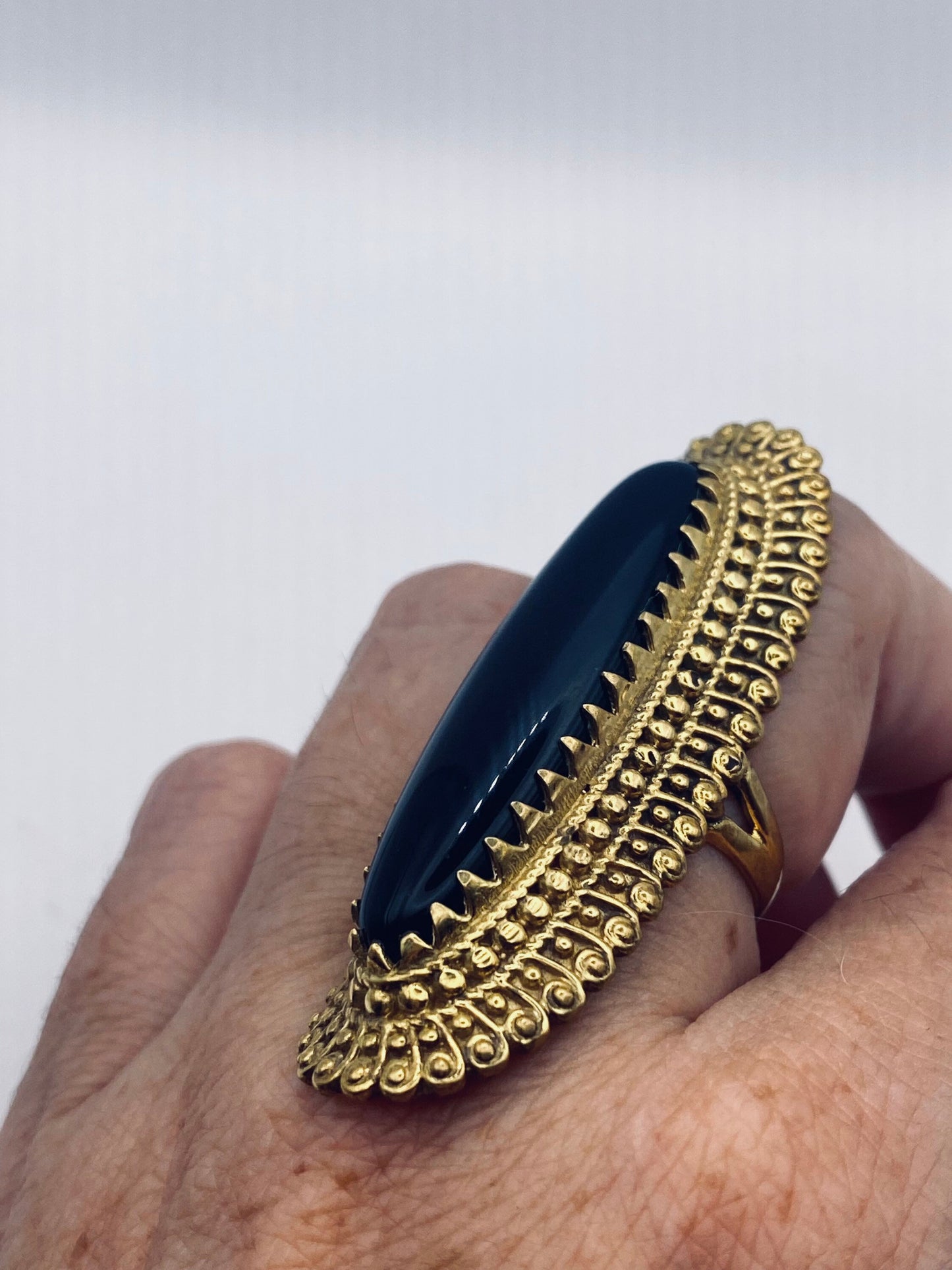 Vintage Black Onyx Gold Bronze Cocktail Ring
