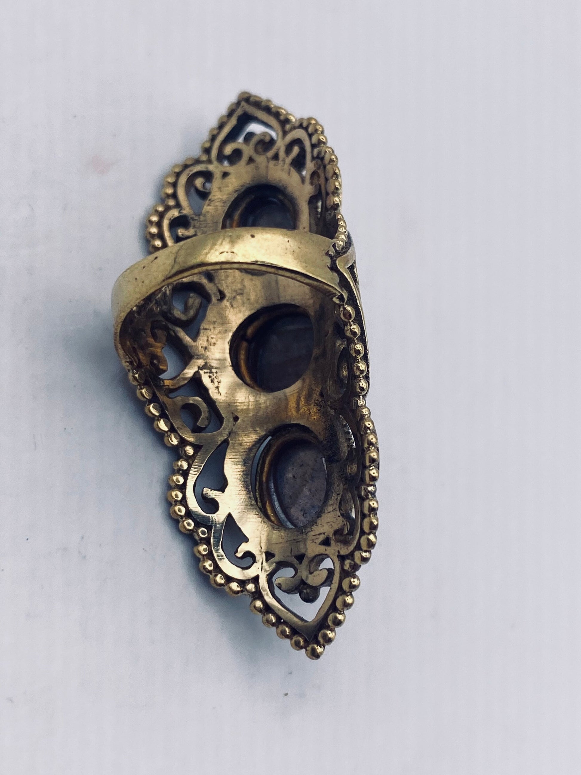 Vintage Labradorite Gold Bronze Cocktail Ring