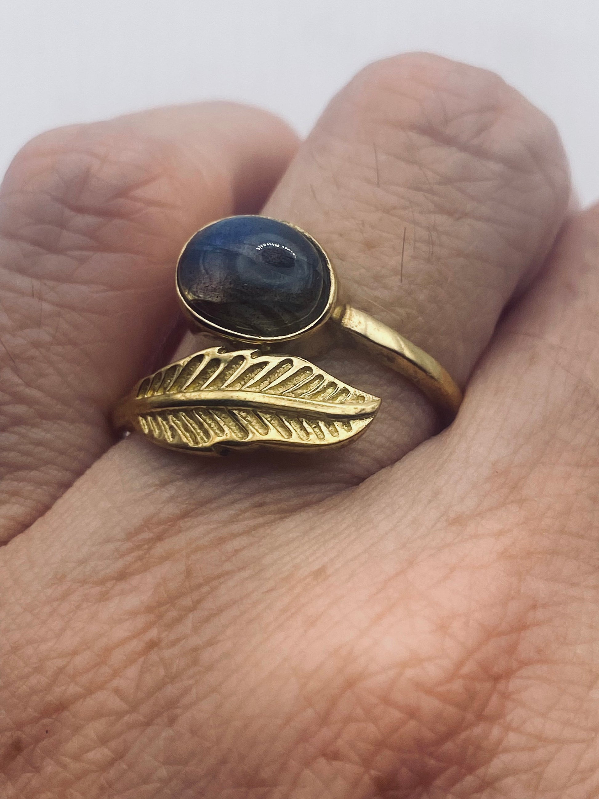 Vintage Labradorite Gold Bronze Cocktail Ring