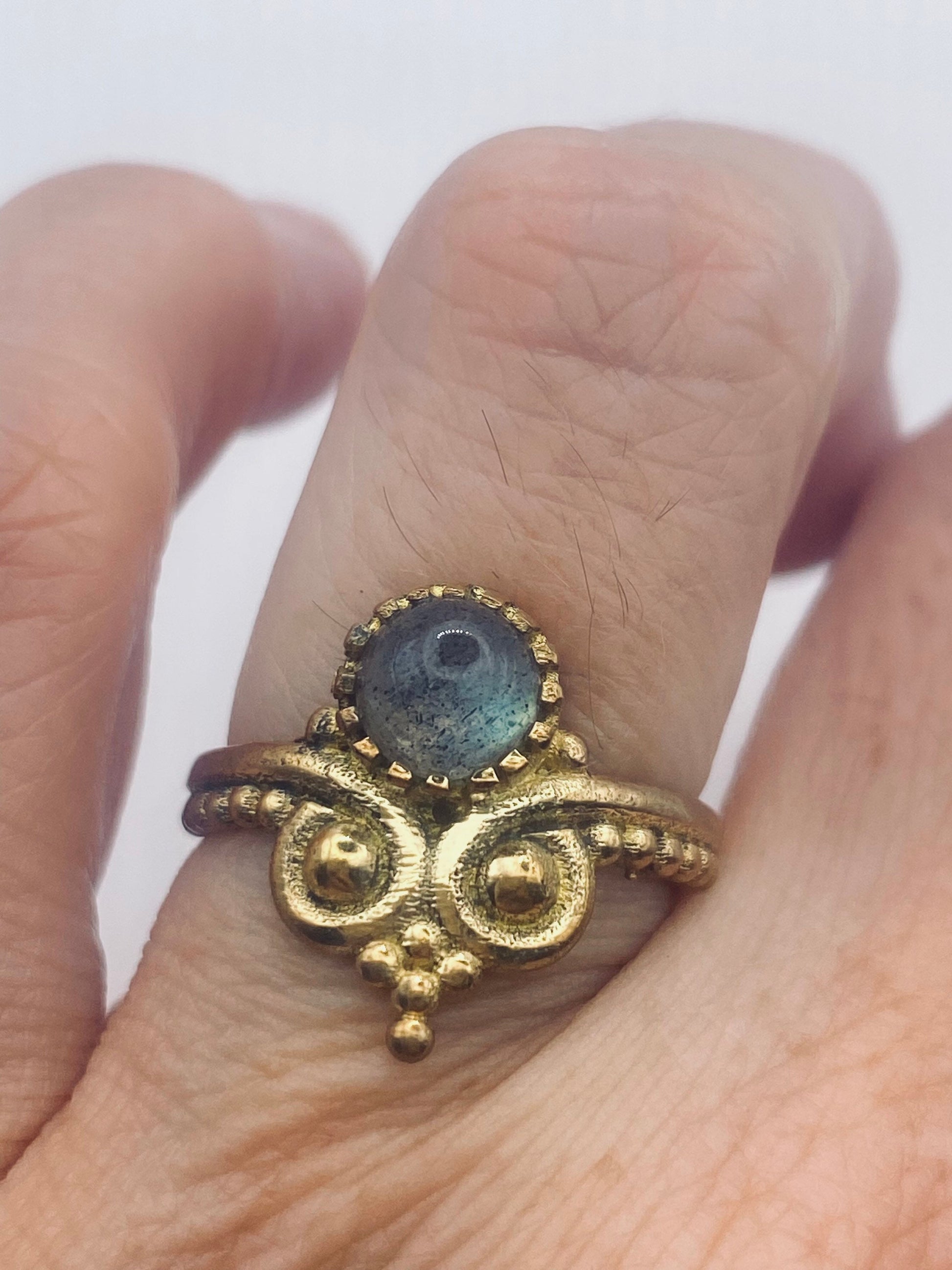 Vintage Labradorite Gold Bronze Cocktail Ring