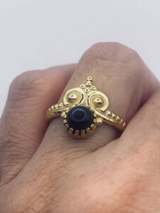Vintage Black Onyx Golden Bronze Cocktail Ring