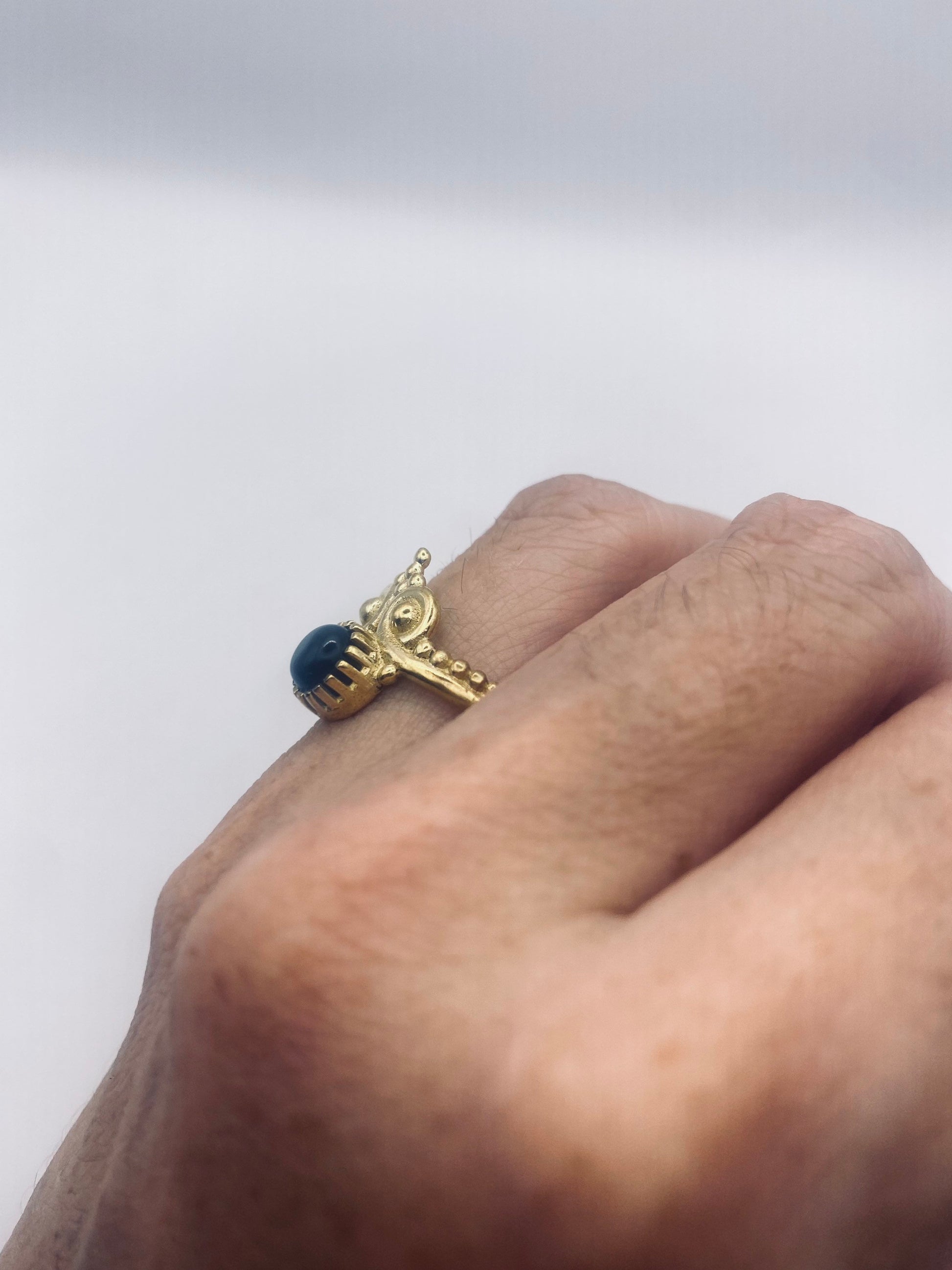 Vintage Black Onyx Golden Bronze Cocktail Ring