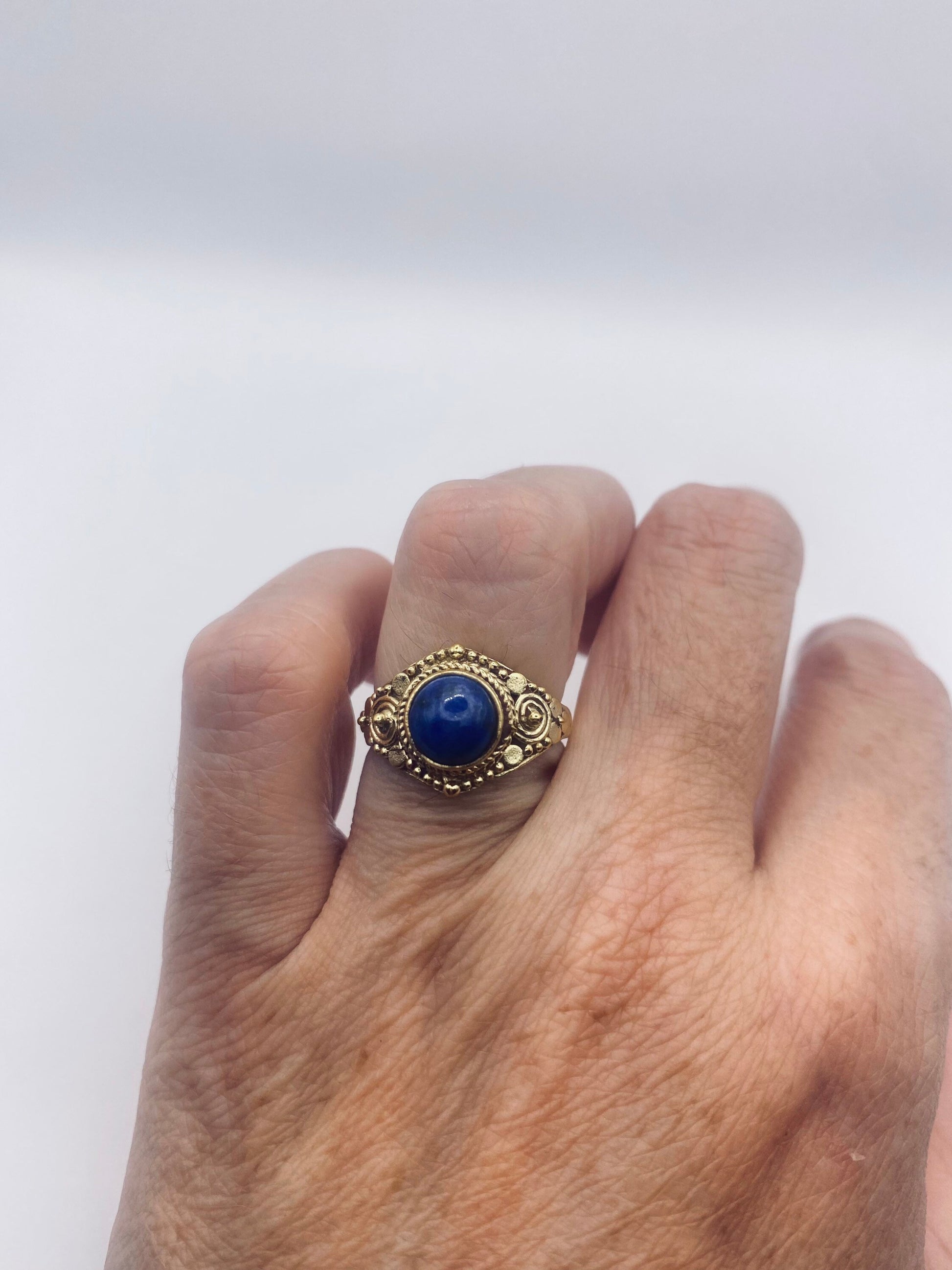 Vintage Blue Lapis Lazuli Golden Bronze Cocktail Ring
