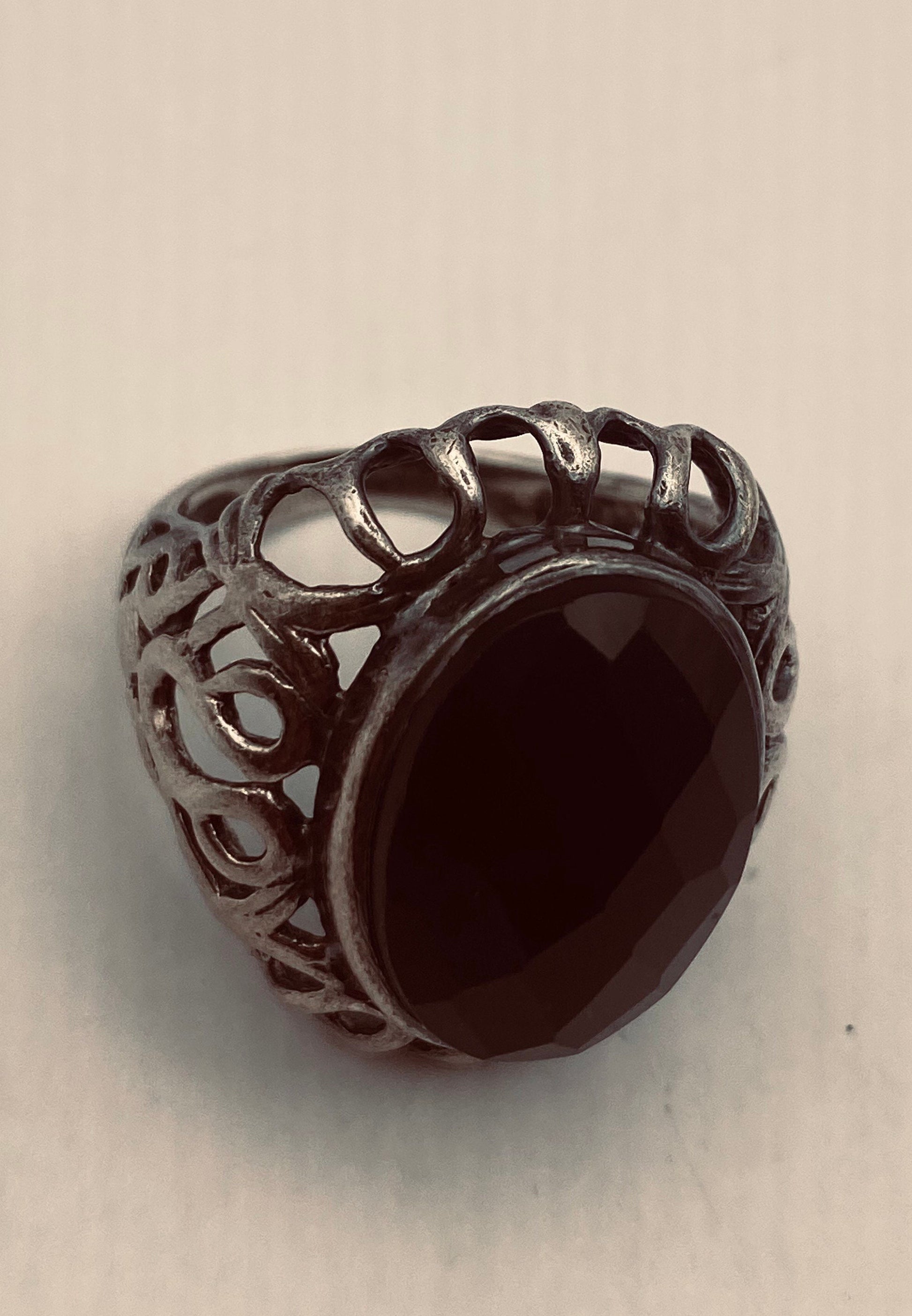 Vintage Black Onyx 925 Sterling Silver Cocktail Ring