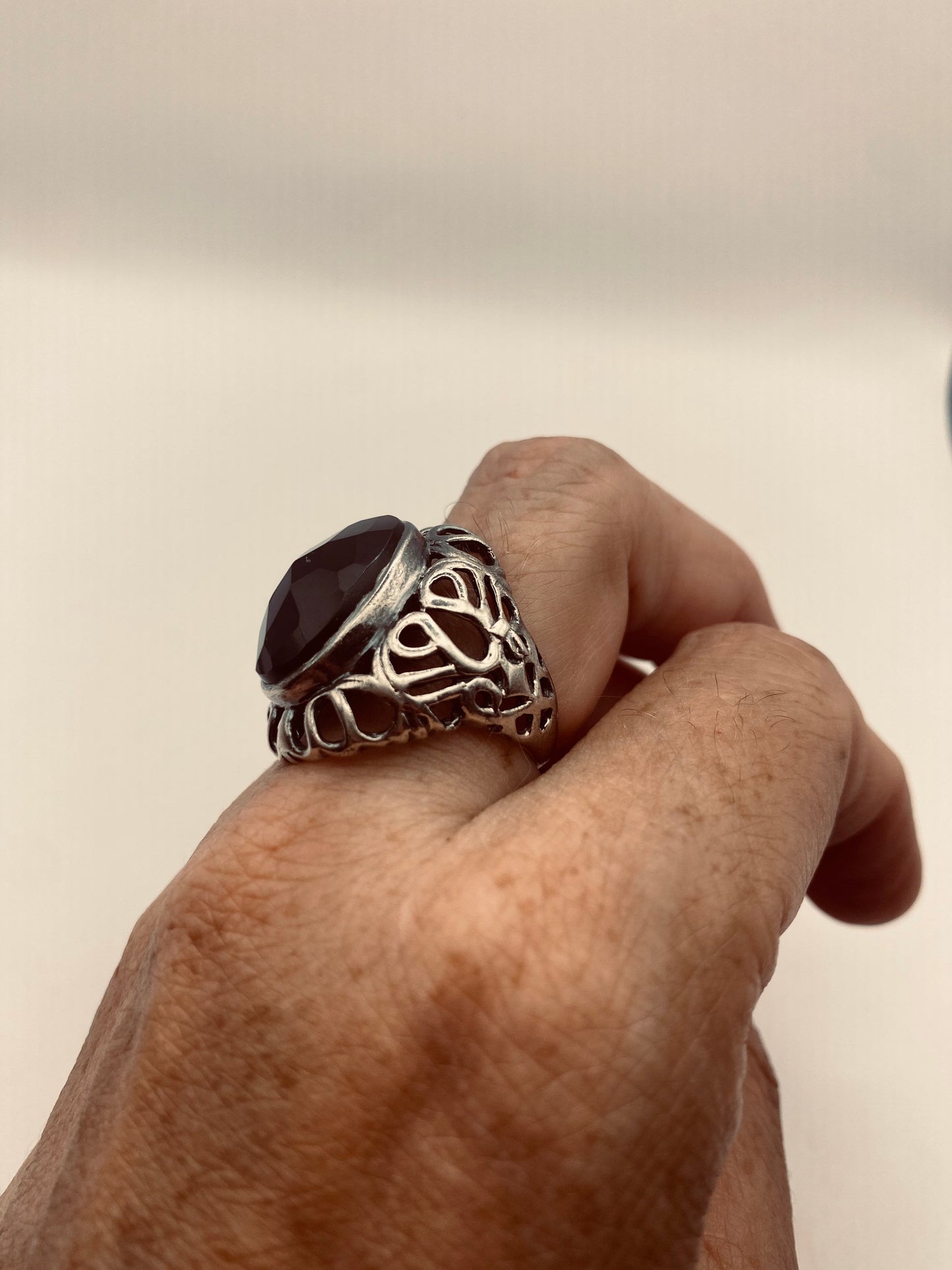 Vintage Black Onyx 925 Sterling Silver Cocktail Ring