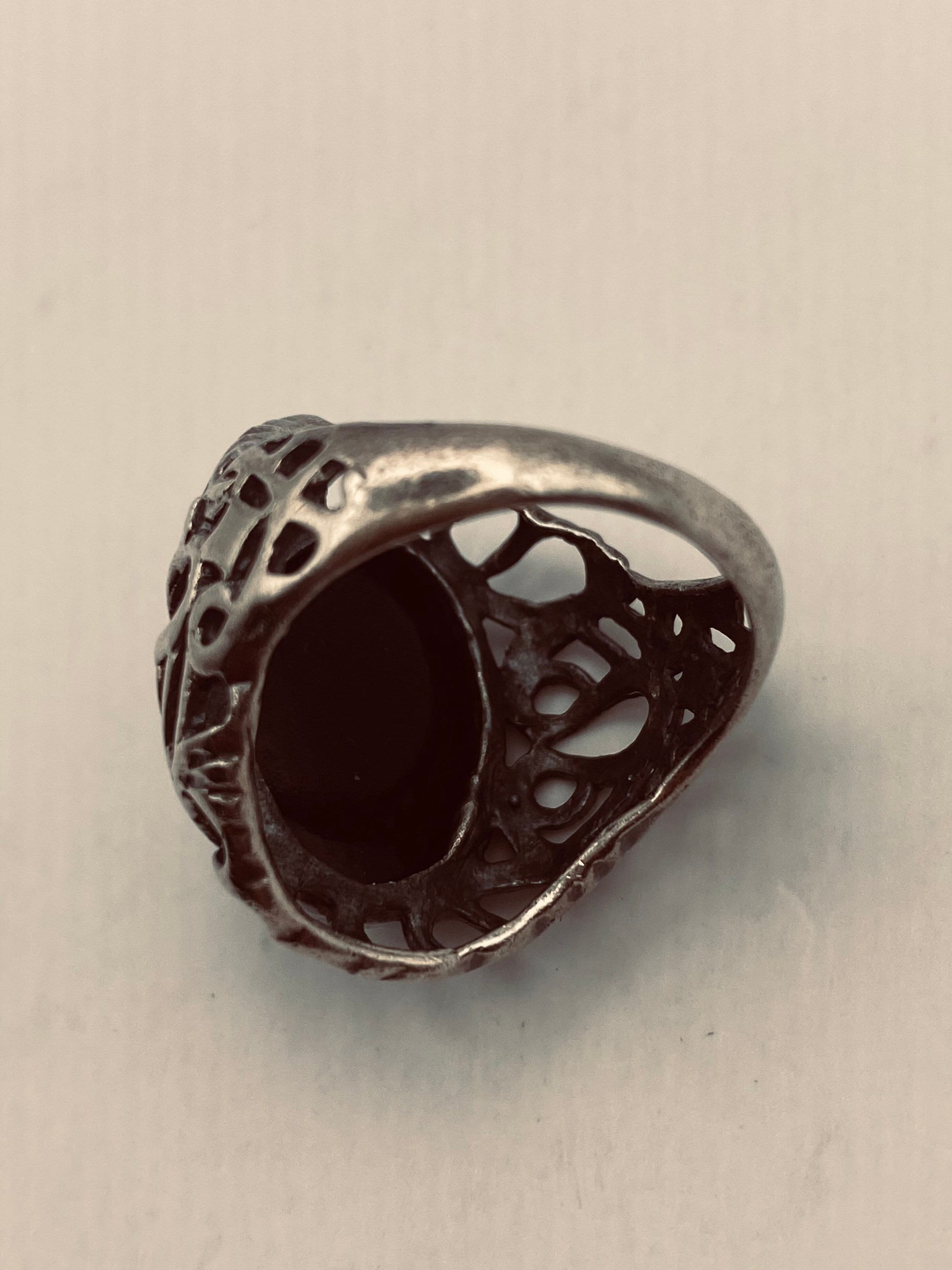 Vintage Black Onyx 925 Sterling Silver Cocktail Ring