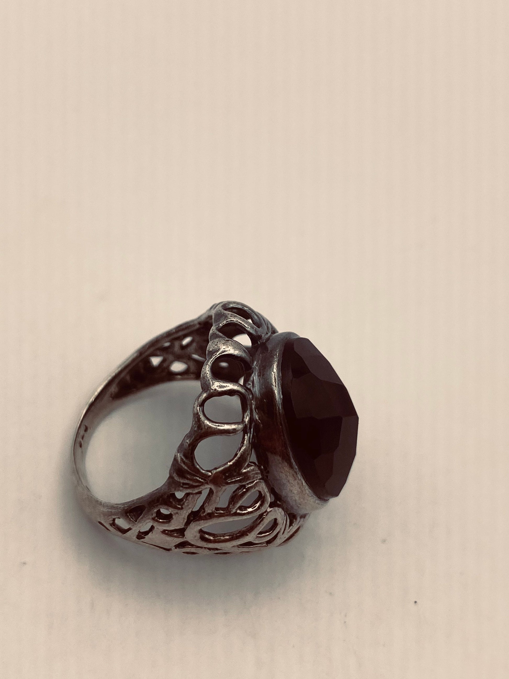 Vintage Black Onyx 925 Sterling Silver Cocktail Ring