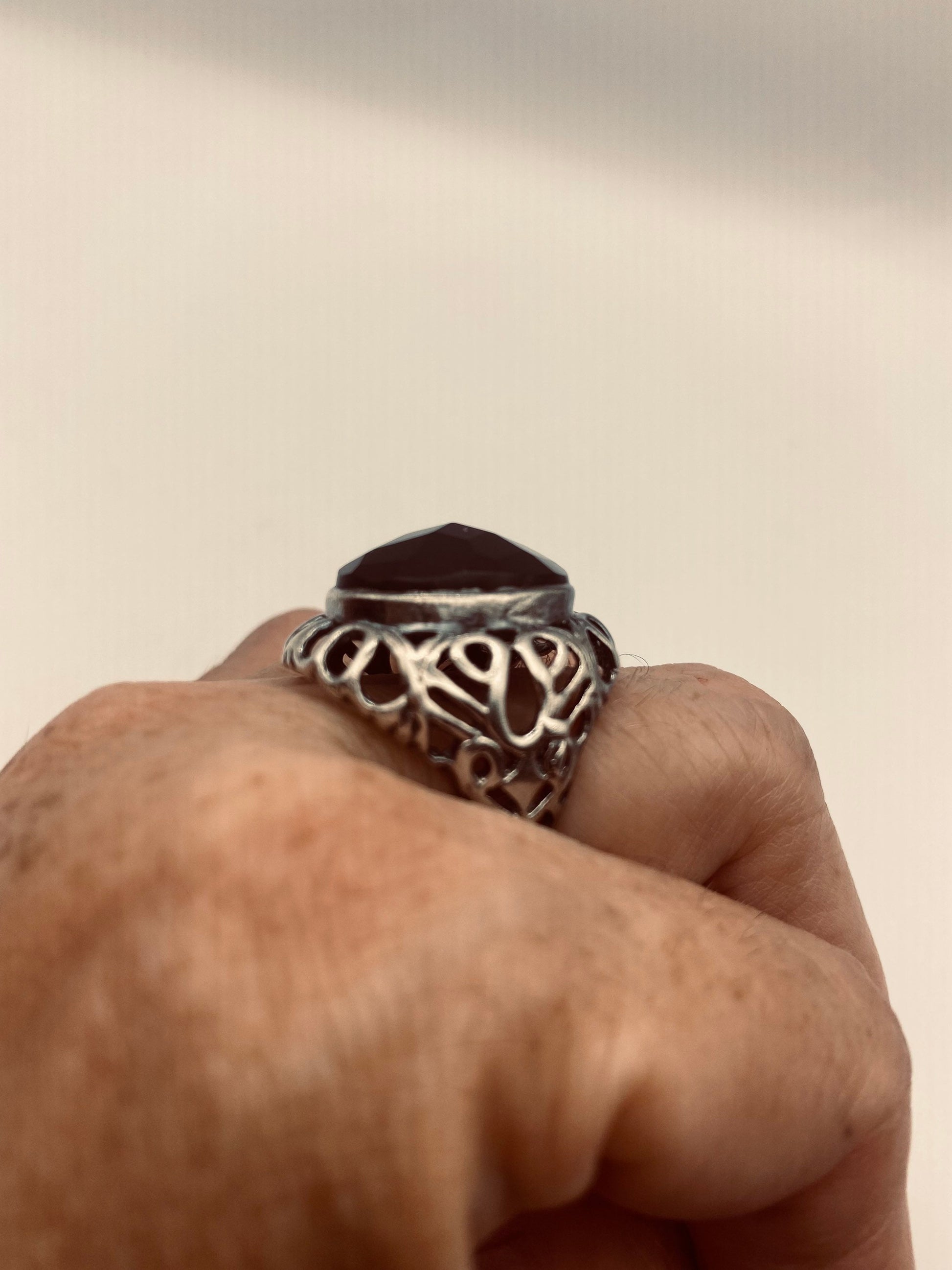 Vintage Black Onyx 925 Sterling Silver Cocktail Ring