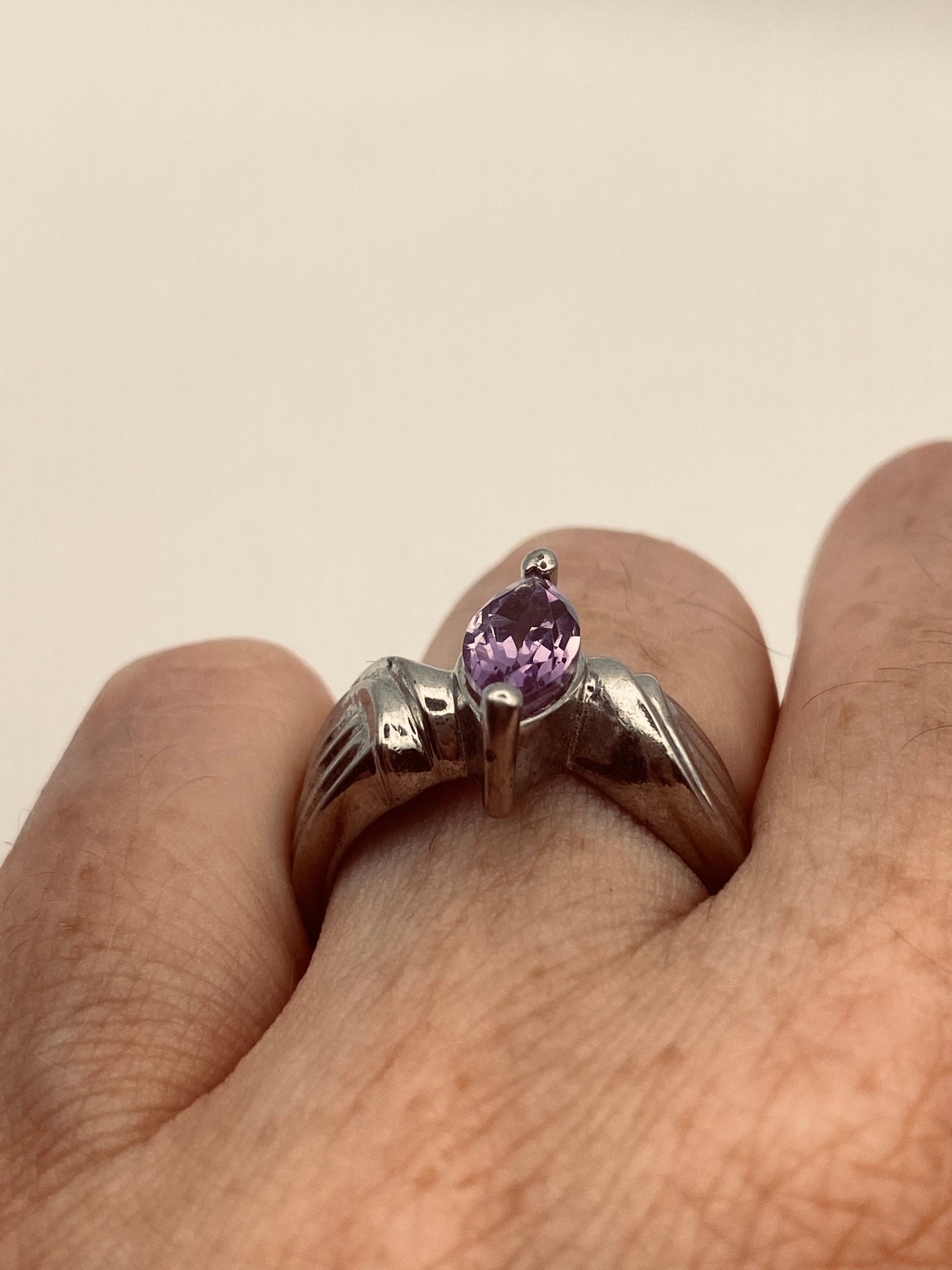 Vintage Purple Amethyst Ring 925 Sterling Silver Size 7.5