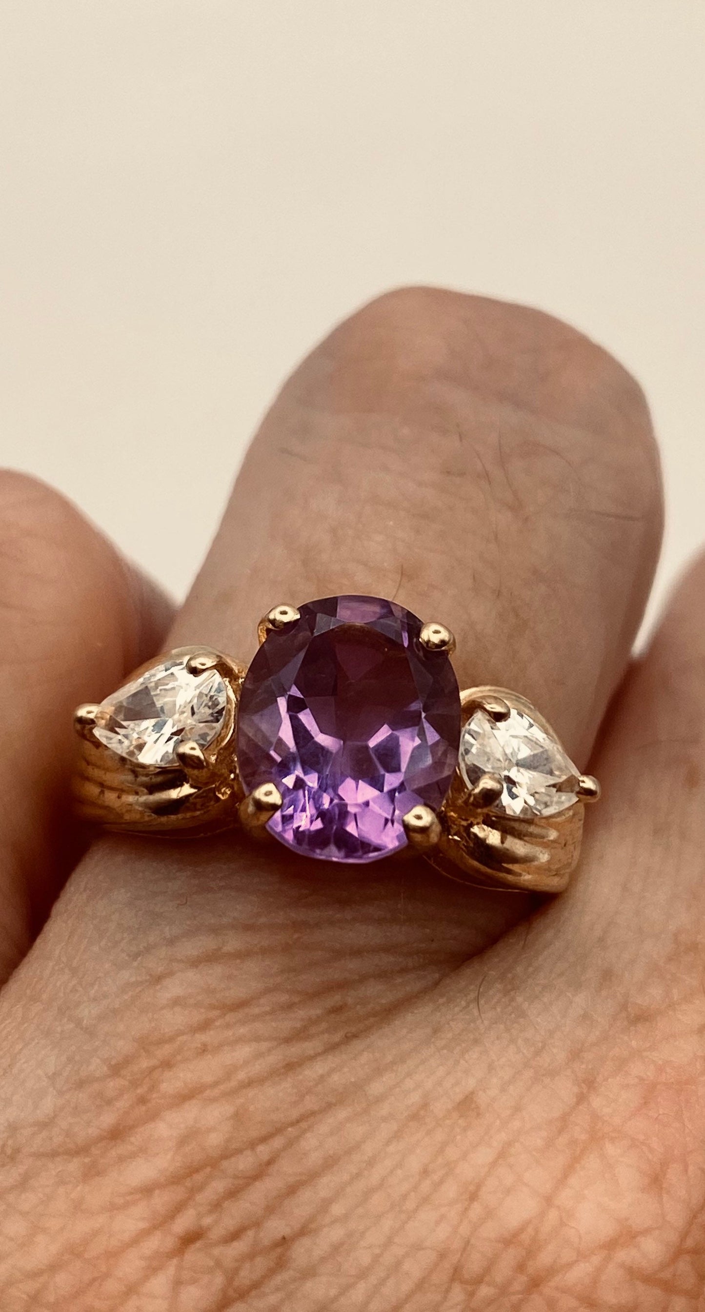 Vintage Purple Amethyst Golden 925 Sterling Silver Gothic Ring