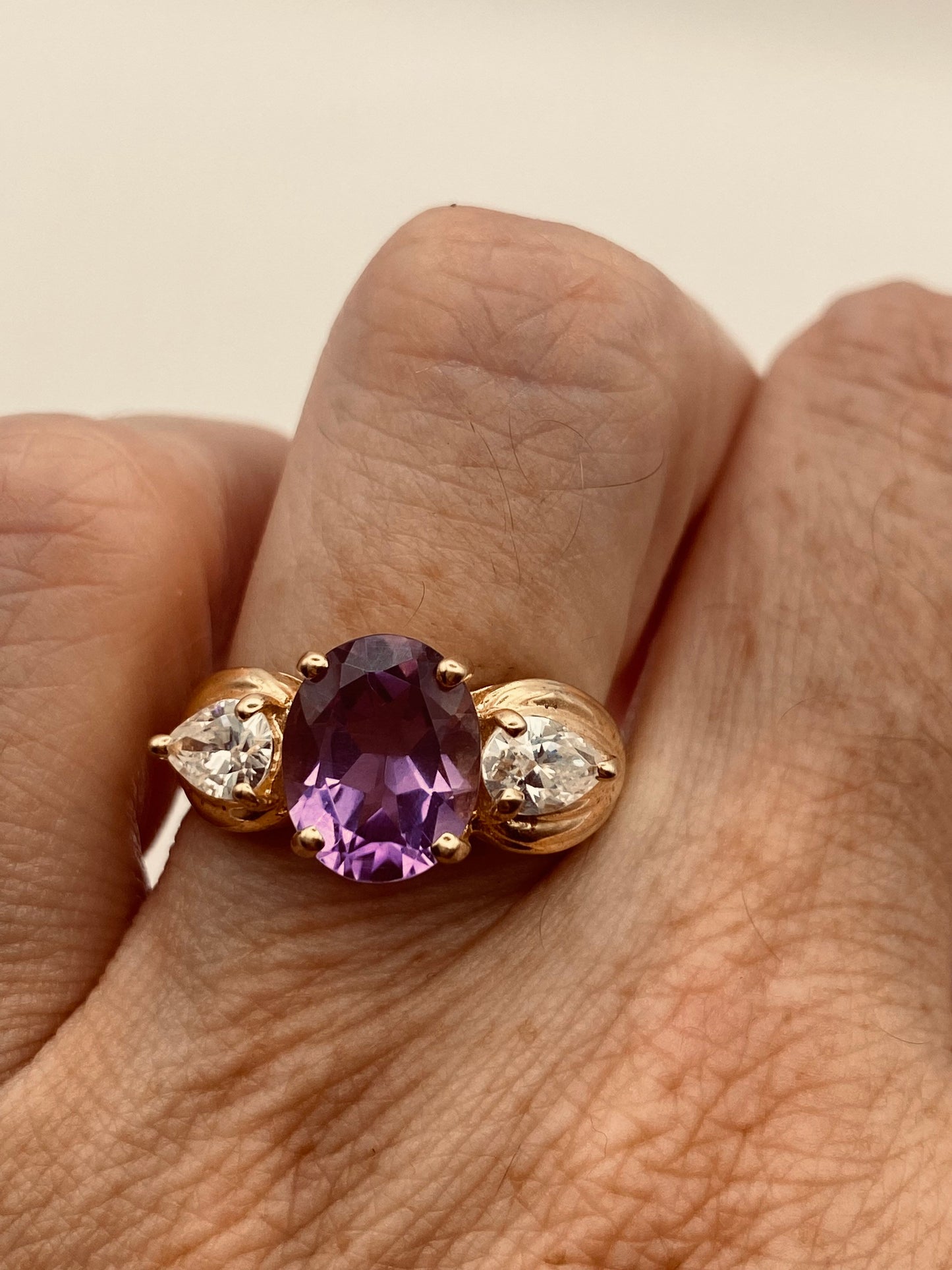 Vintage Purple Amethyst Golden 925 Sterling Silver Gothic Ring