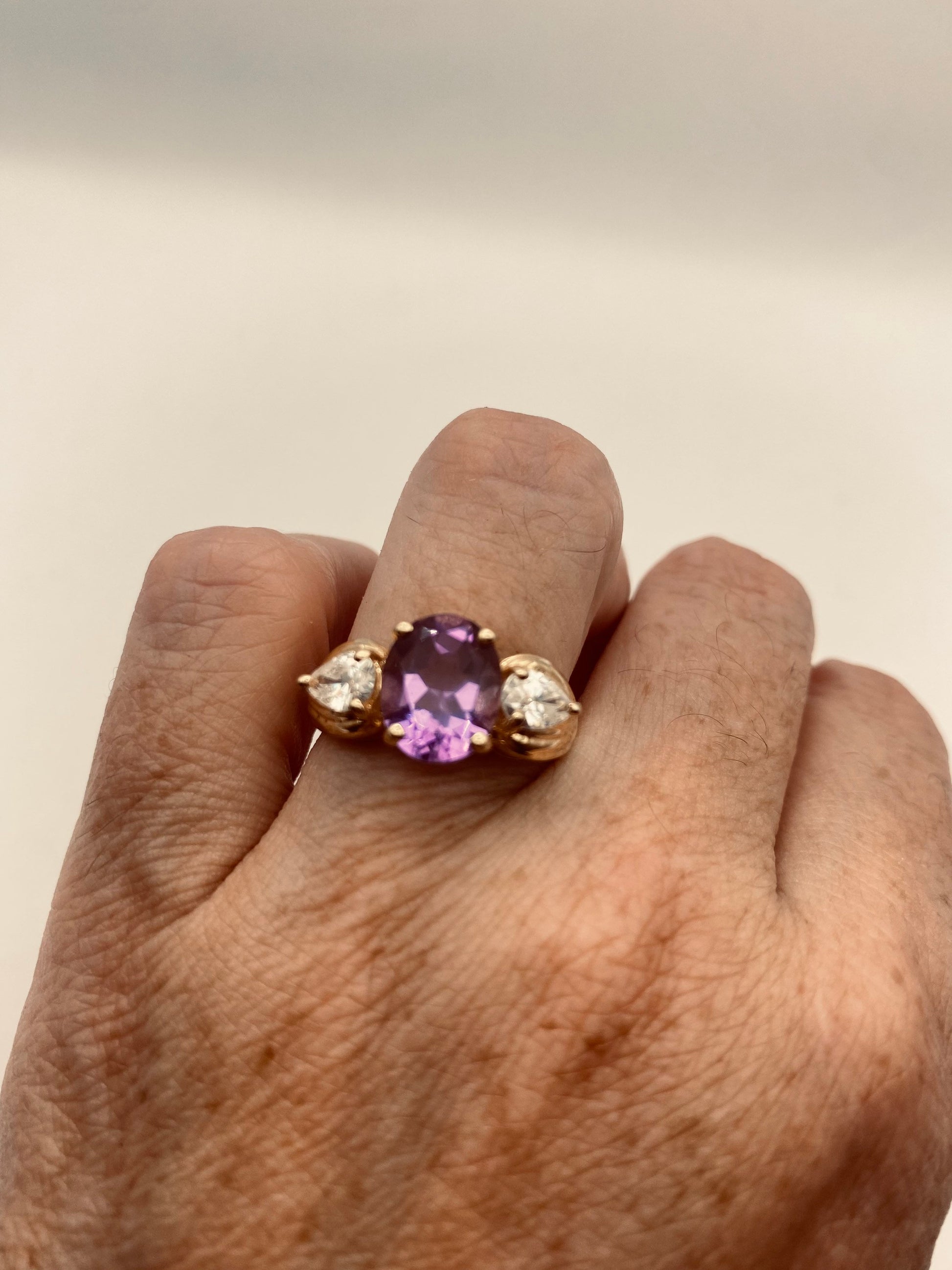 Vintage Purple Amethyst Golden 925 Sterling Silver Gothic Ring