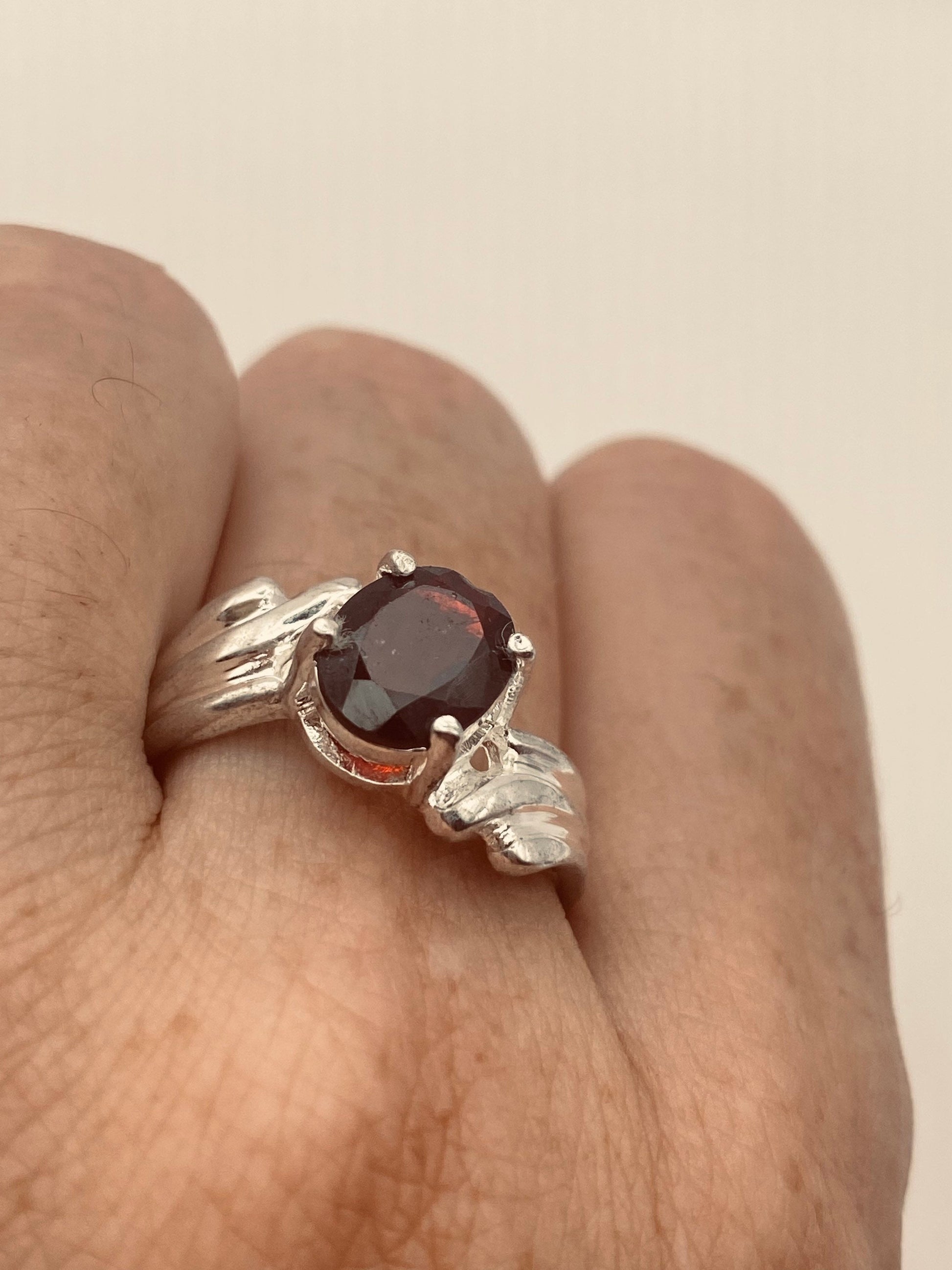 Vintage Red Bohemian Garnet Ring 925 Sterling Silver Size 8