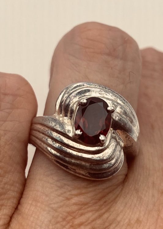 Vintage Red Bohemian Garnet Ring 925 Sterling Silver Size 8