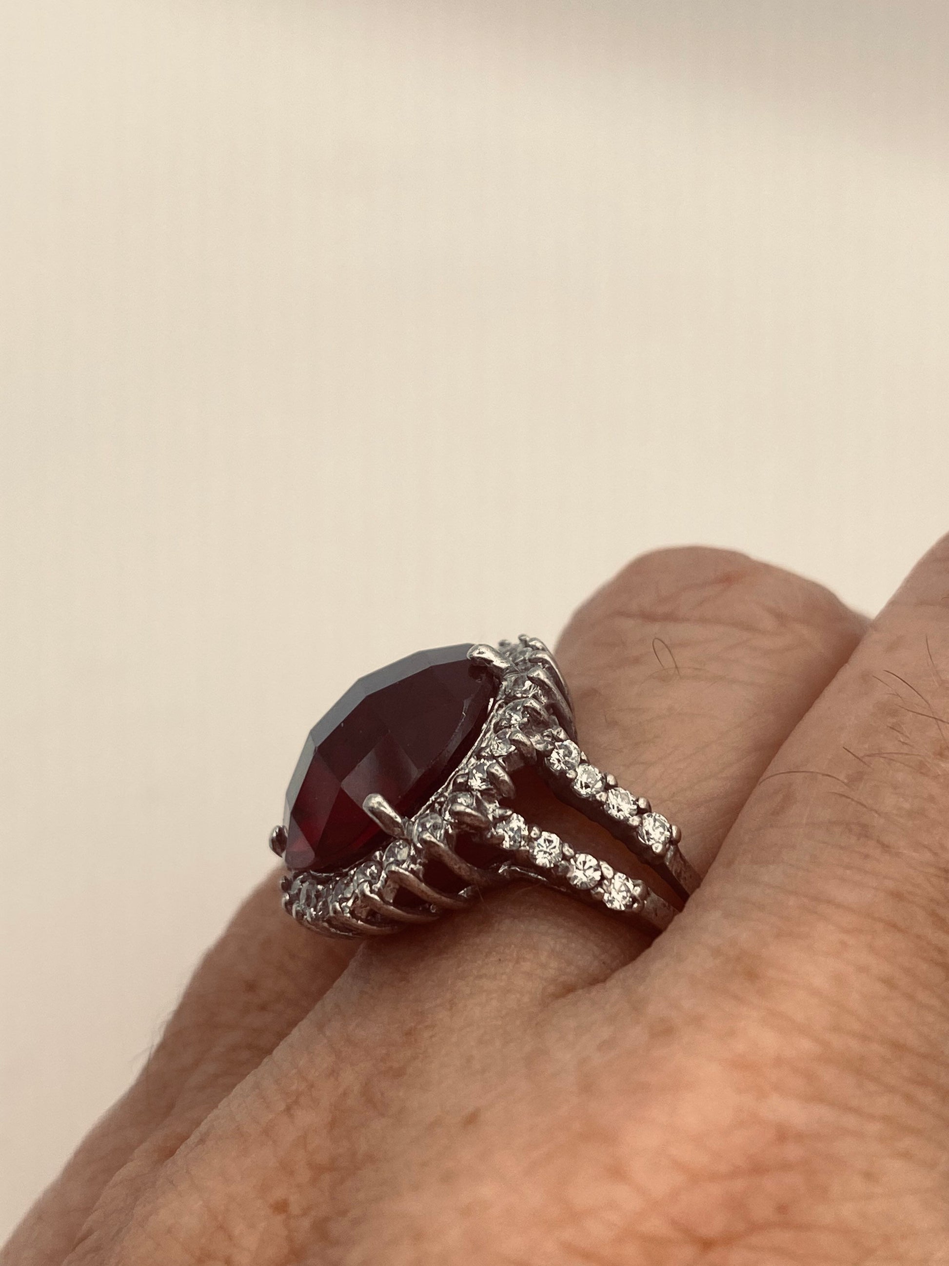 Vintage Red Bohemian Garnet Ring 925 Sterling Silver Size 8