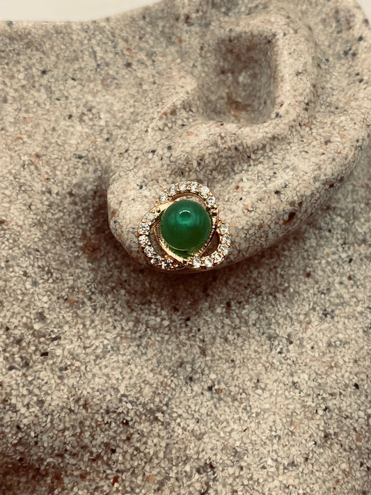 Vintage Fun Green Jade Bronze Stud Earrings
