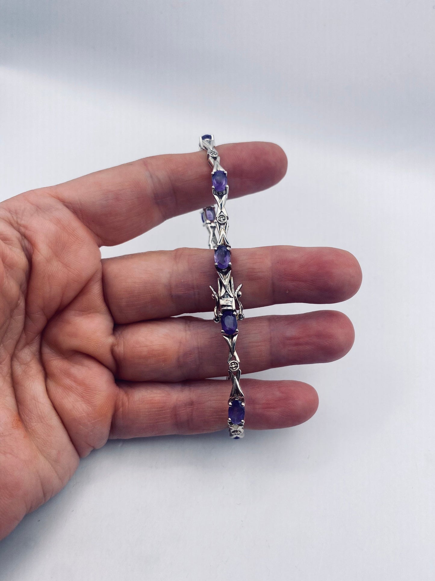 Vintage Amethyst Bracelet 925 Sterling Silver Purple Deco