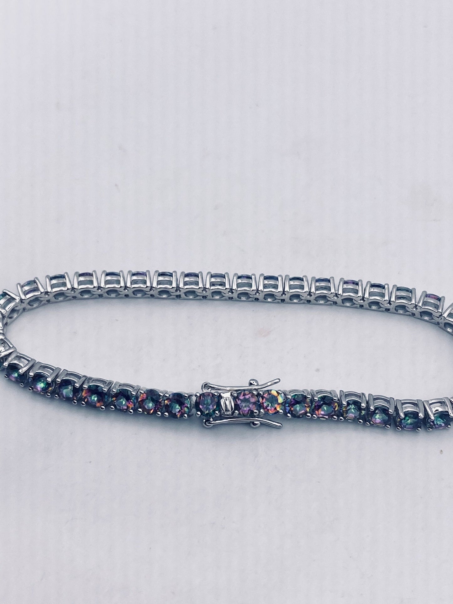 Vintage Mystic Blue Topaz 925 Sterling Silver Tennis Bracelet