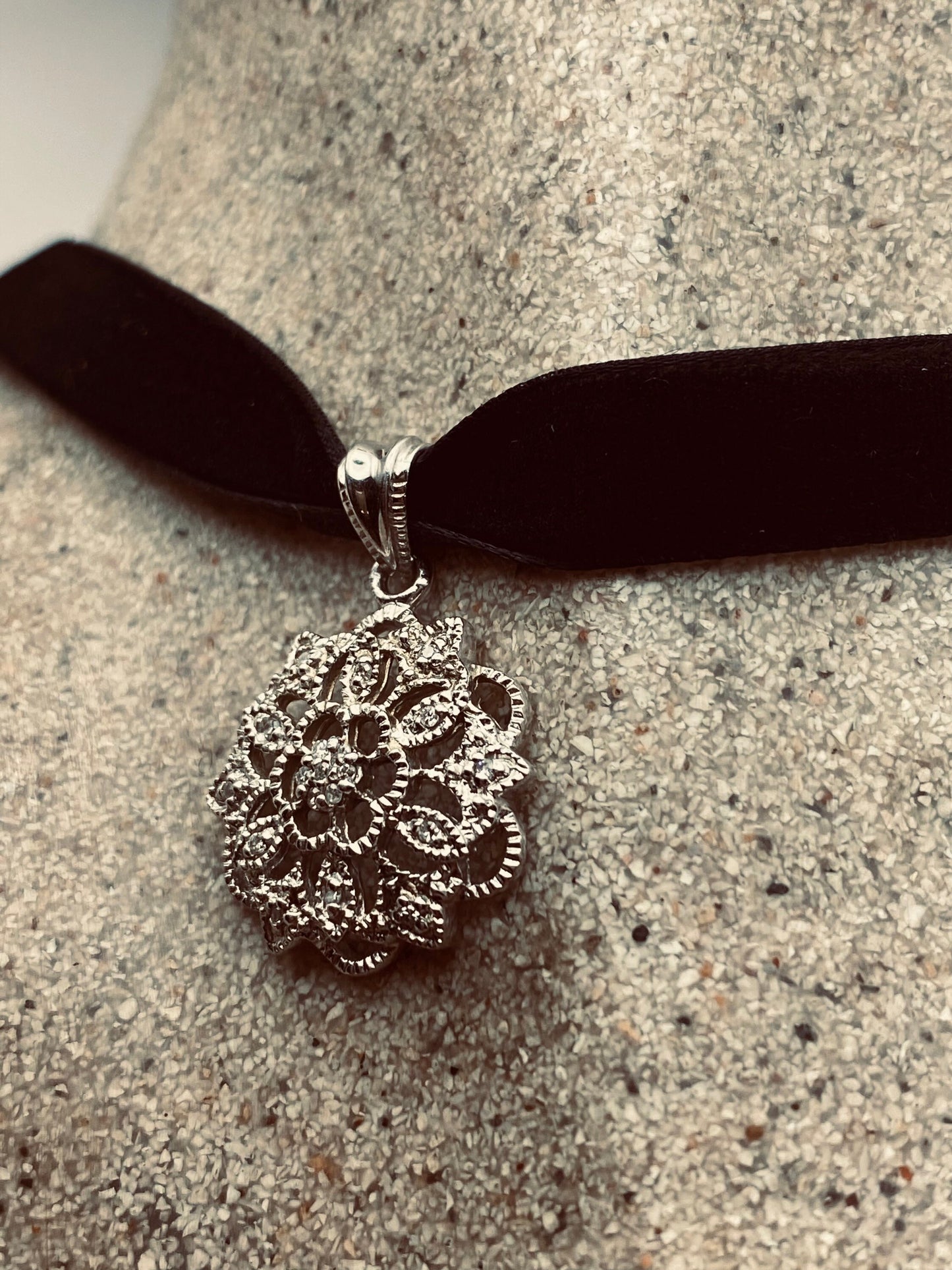 Vintage Diamond 925 Sterling Silver Necklace Choker