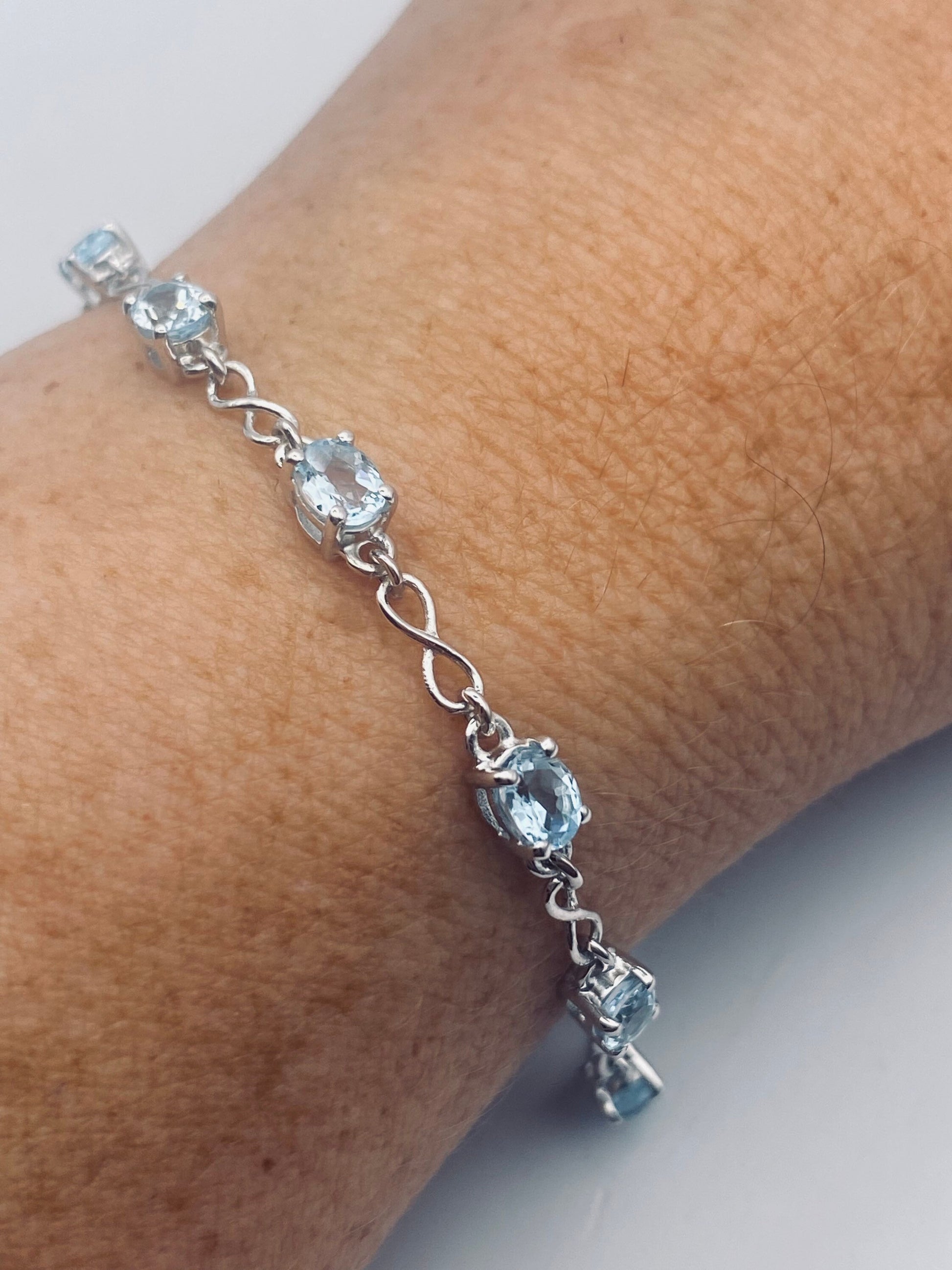 Vintage Blue Topaz 925 Sterling Silver Tennis Bracelet 7.5 inch