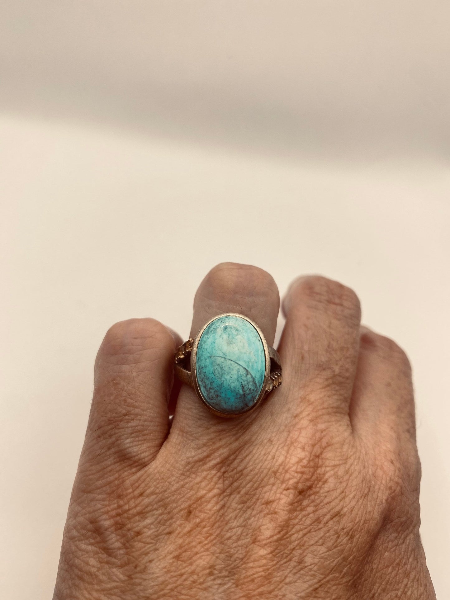 Vintage Blue Larimar Ring Golden 925 Sterling Silver