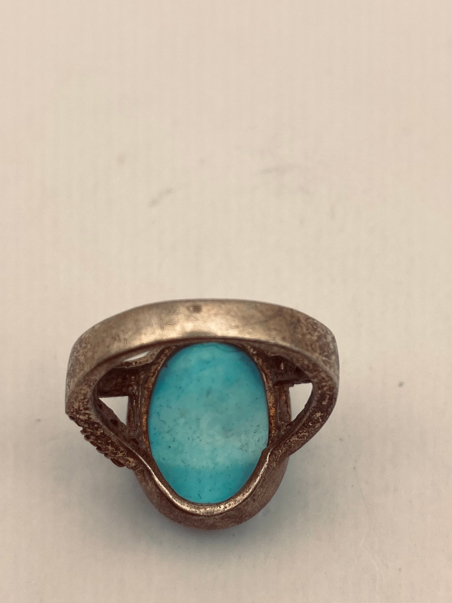 Vintage Blue Larimar Ring Golden 925 Sterling Silver