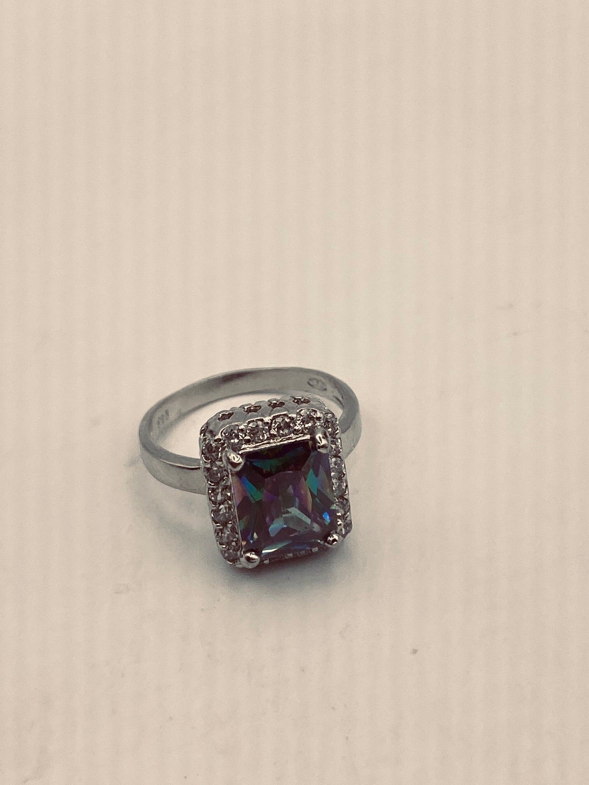 Vintage Genuine Mystic Blue Topaz 925 Sterling Silver Ring Size 7