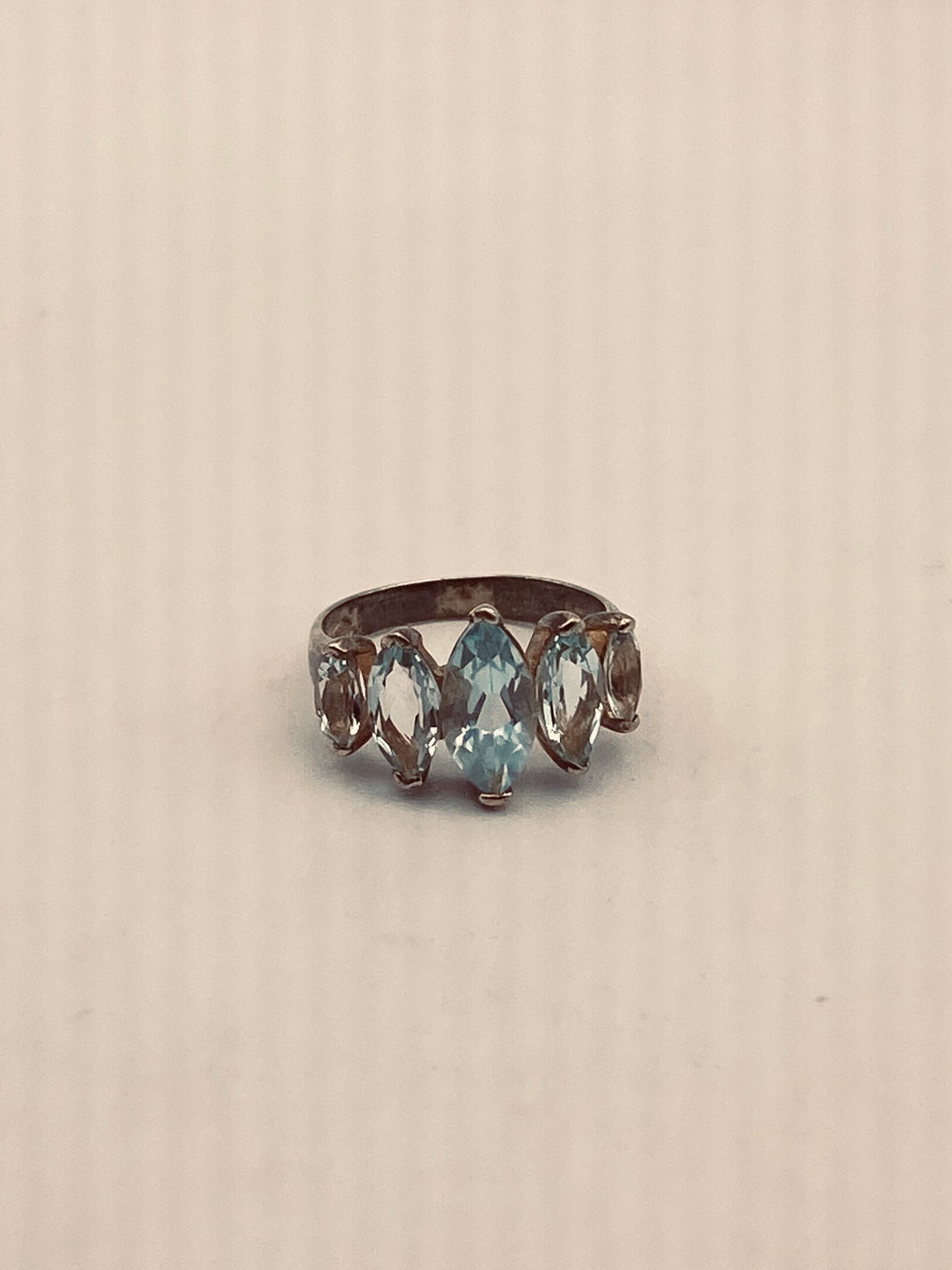 Vintage Blue Aquamarine 925 Sterling Silver wedding Band Ring Size 5