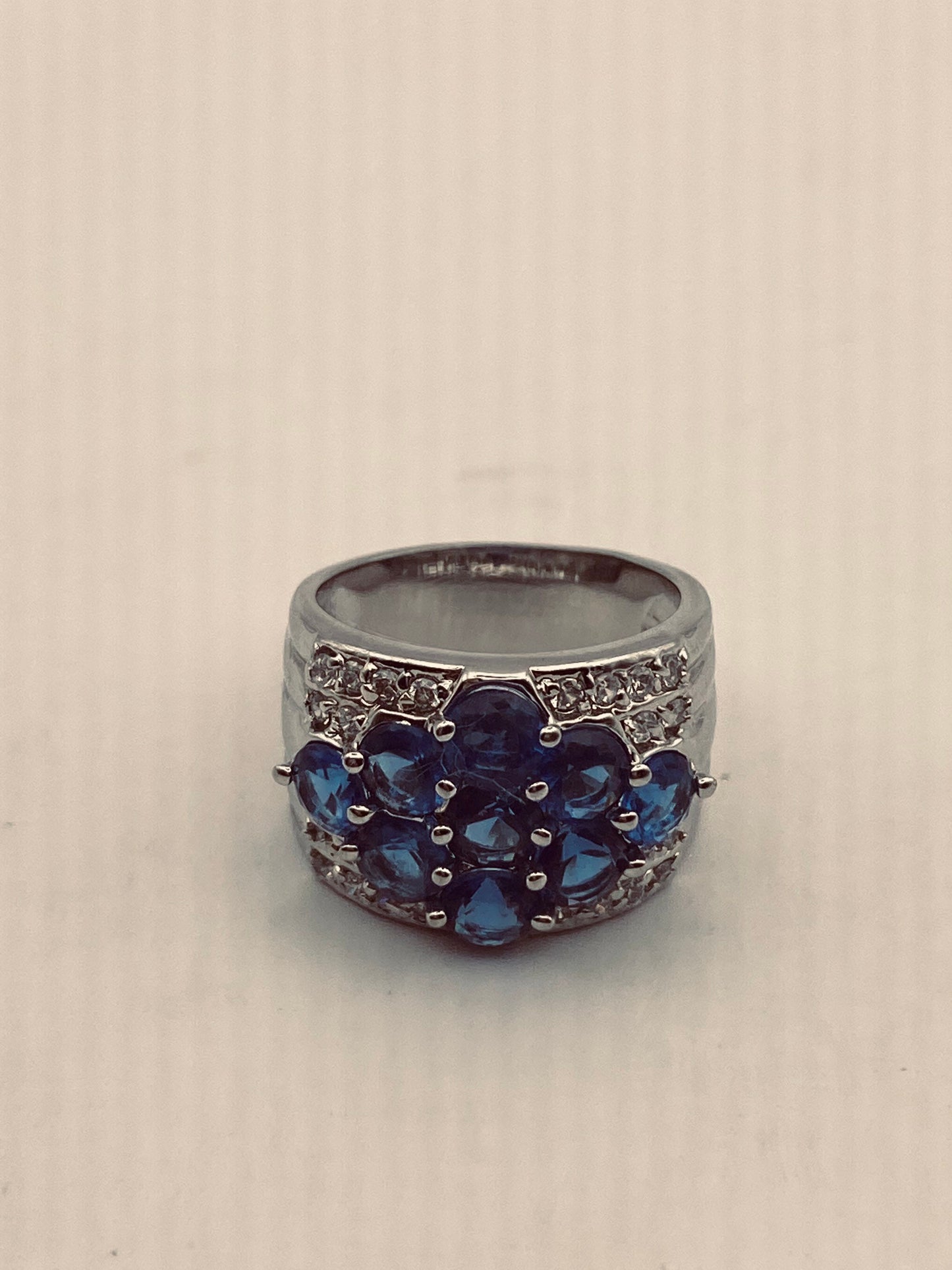 Vintage Blue Iolite White Sapphire 925 Sterling Silver Wedding Band Ring