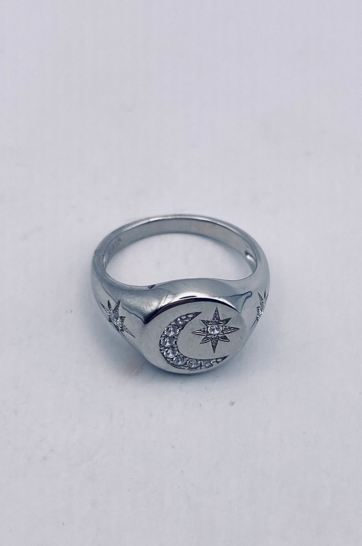 Vintage Muslim Star Crescent Moon Band 925 Sterling Silver Ring