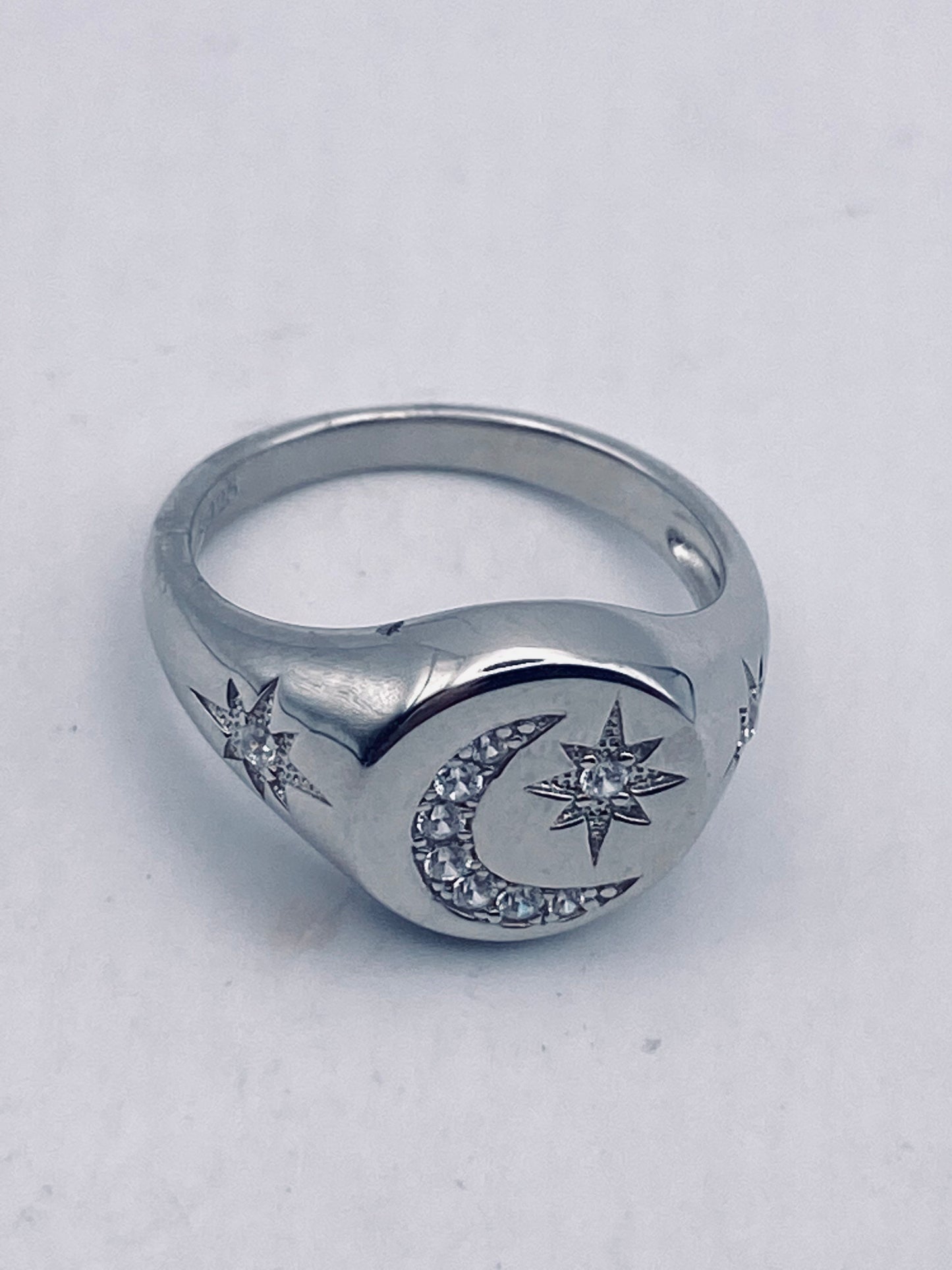 Vintage Muslim Star Crescent Moon Band 925 Sterling Silver Ring