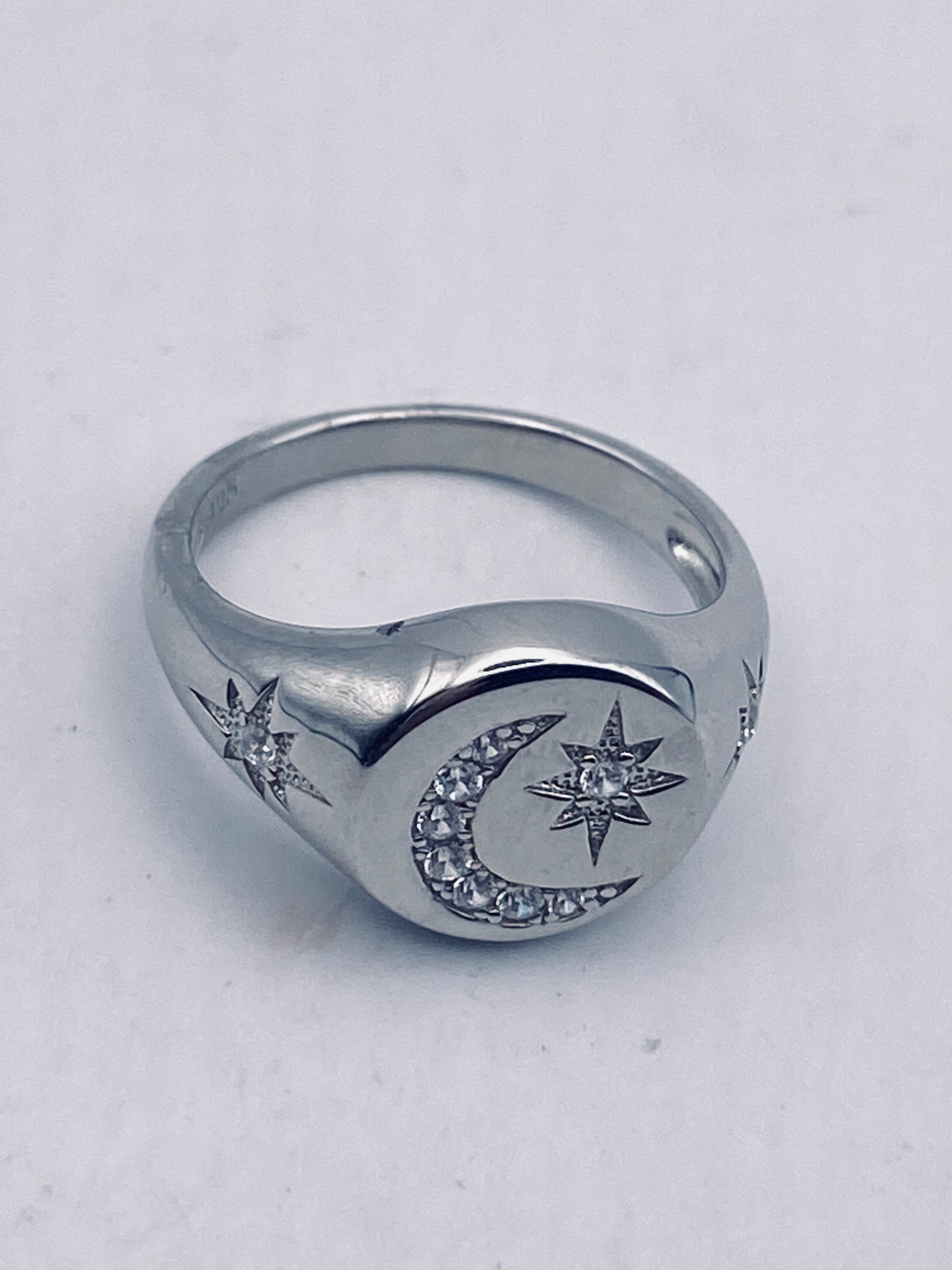 Vintage Muslim Star Crescent Moon Band 925 Sterling Silver Ring