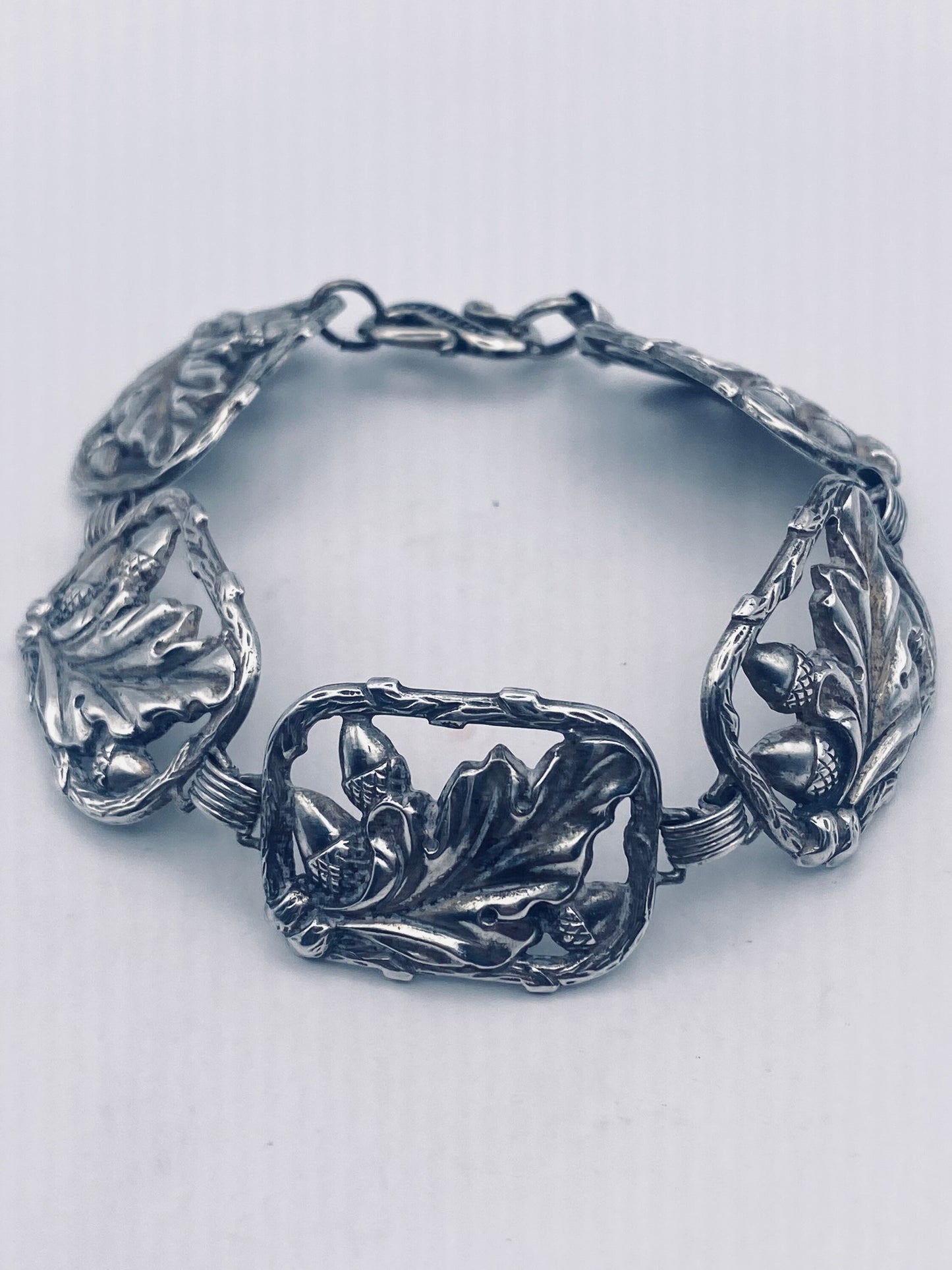 Vintage 925 Sterling Silver Filigree Acorn Bracelet