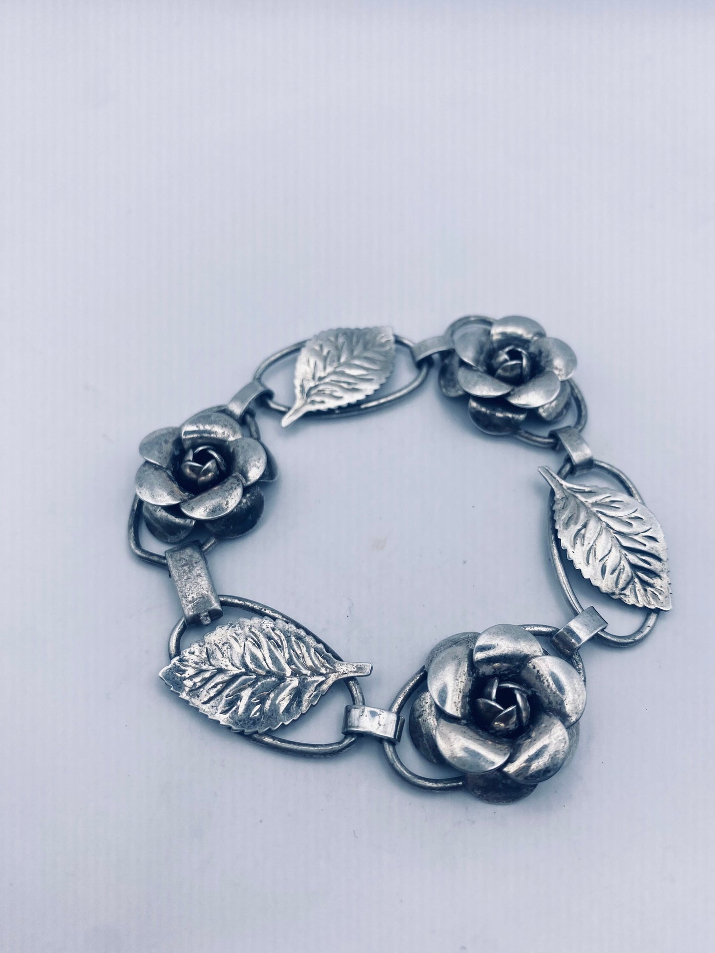Vintage 925 Sterling Silver Filigree Rose Flower Bracelet