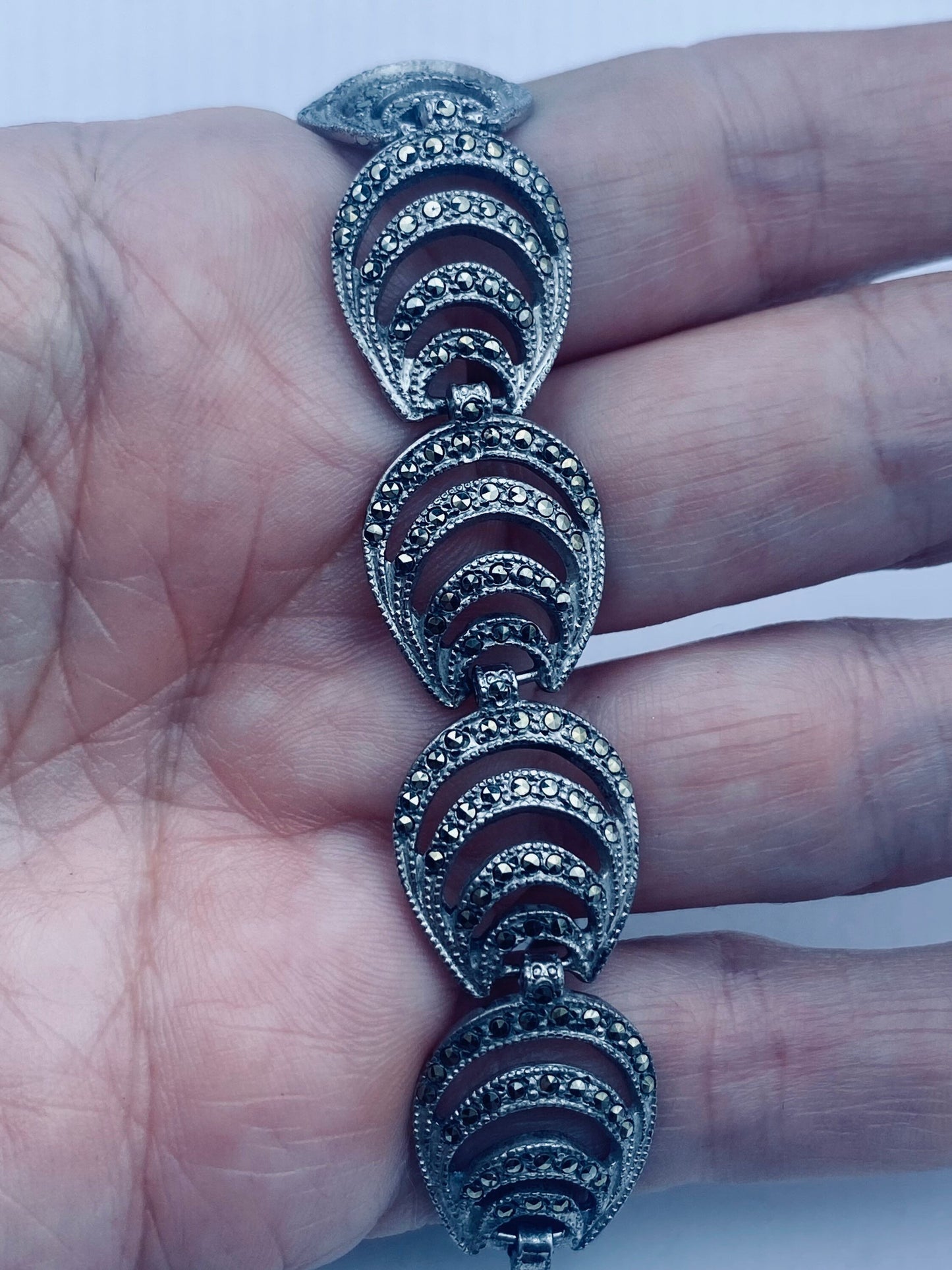 Marcasite Bracelet 925 Sterling Silver Vintage 7.5 Inch