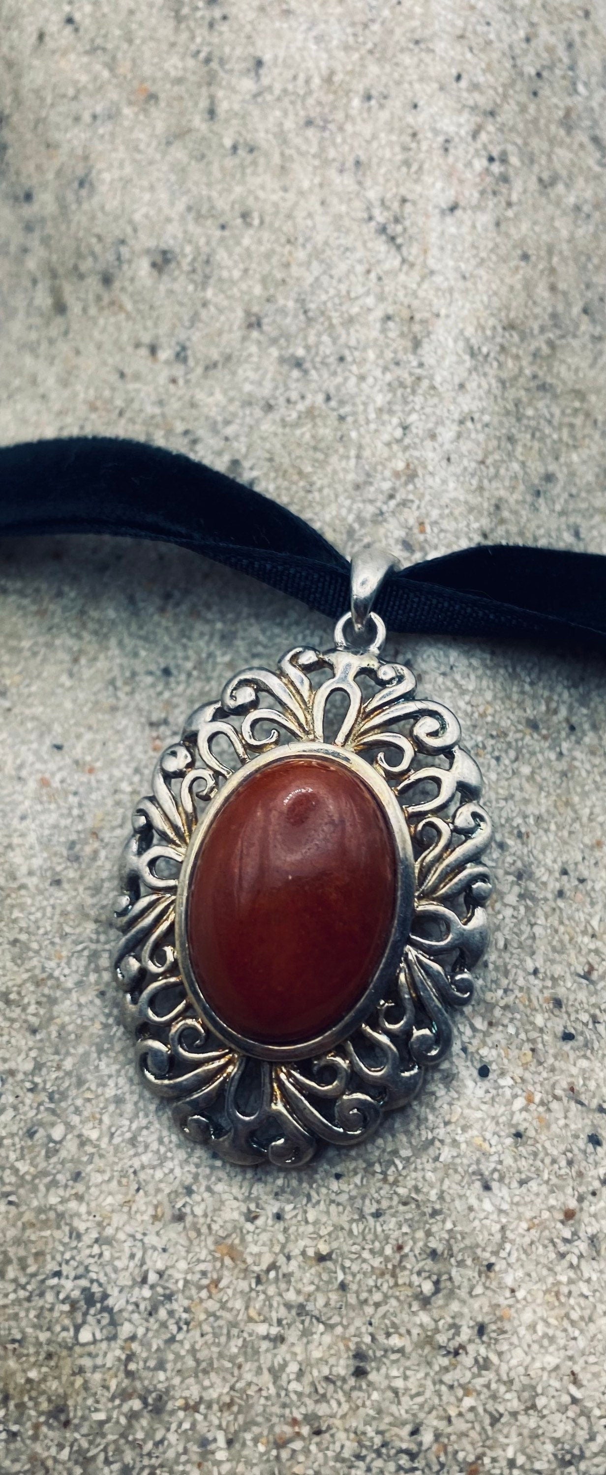 Vintage Red Jasper Choker 925 Sterling Silver Necklace